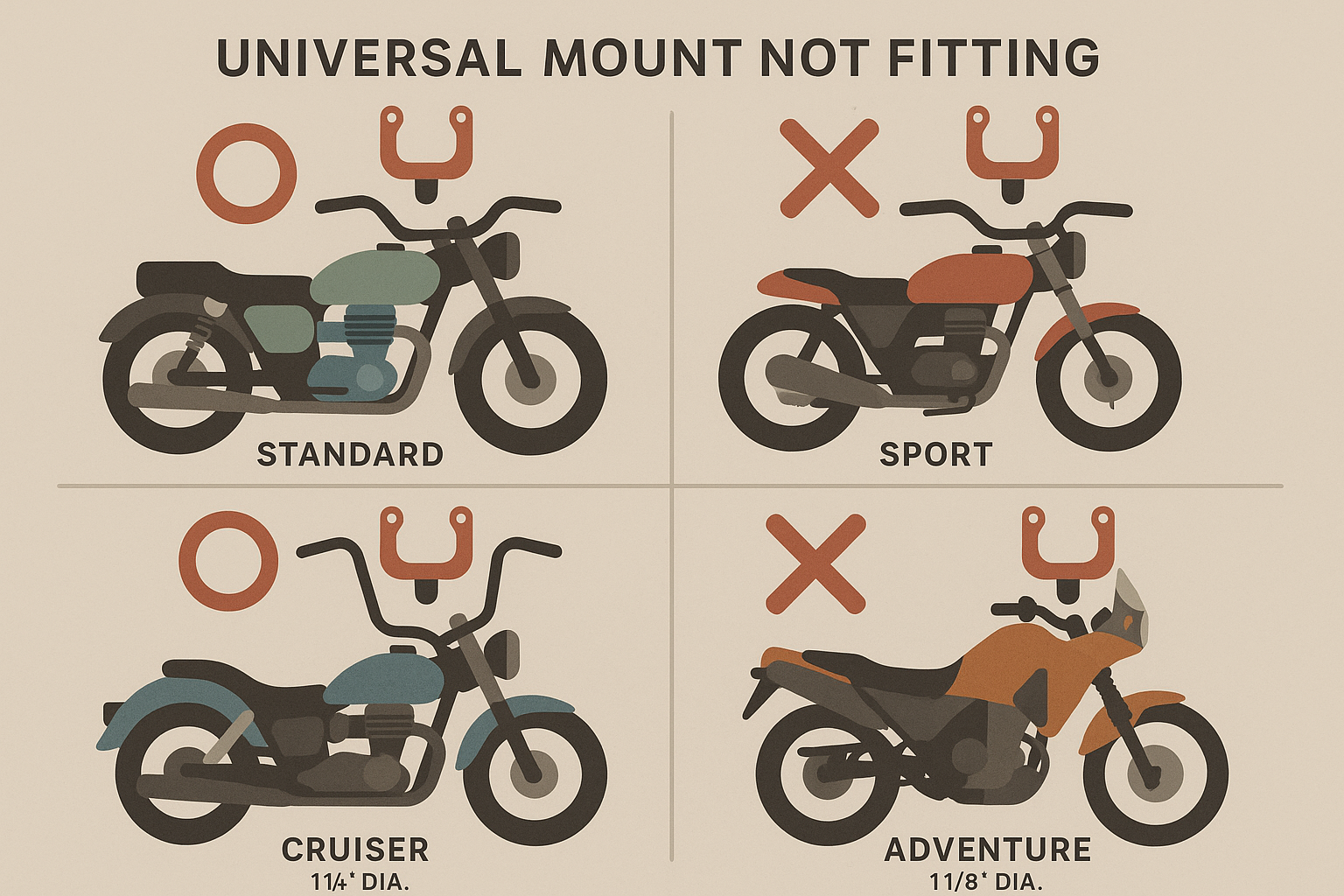 Universal handlebar mount compatibility issues across different motorcycle types