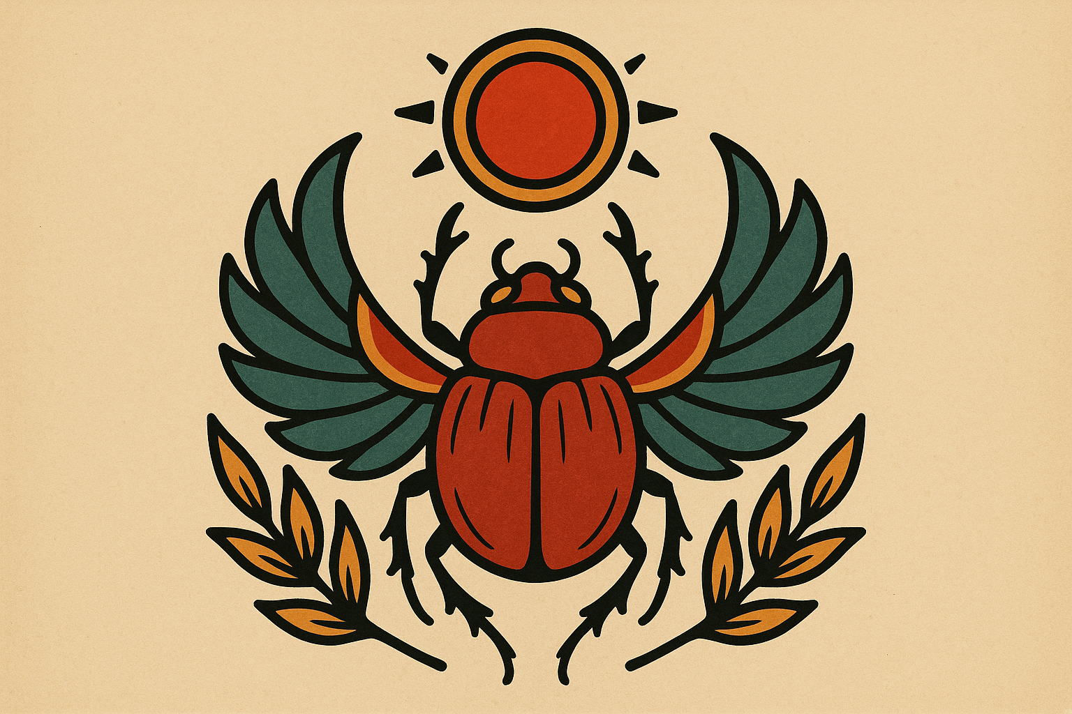 Traditional beetle tattoo with bold outlines