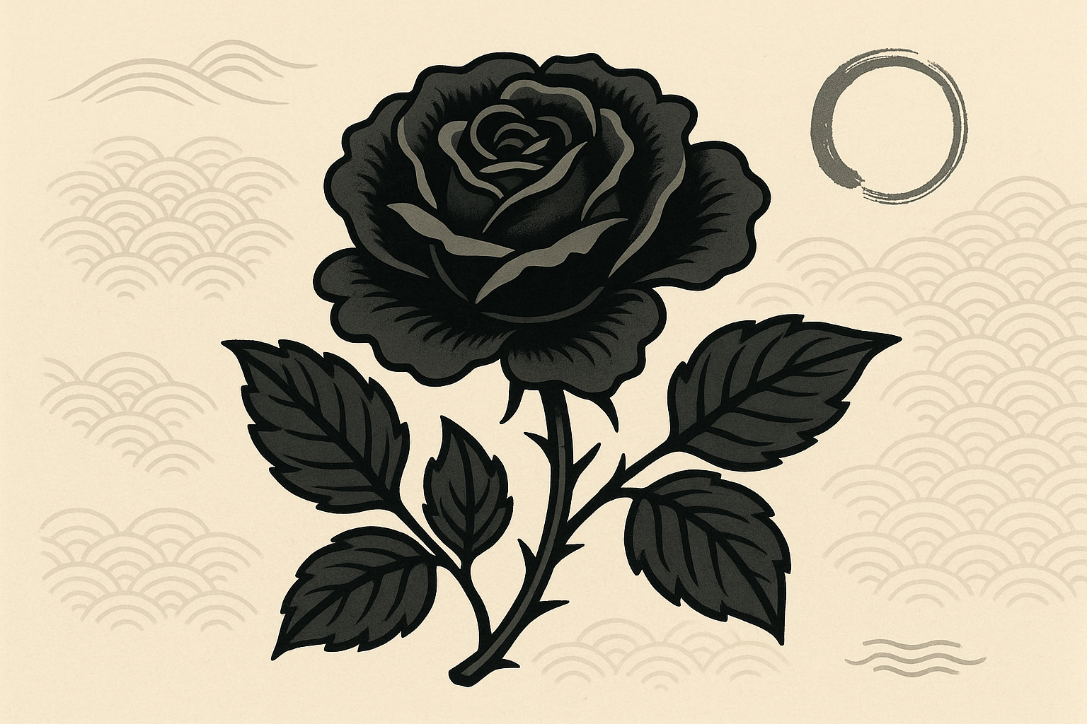 Japanese style black rose tattoo