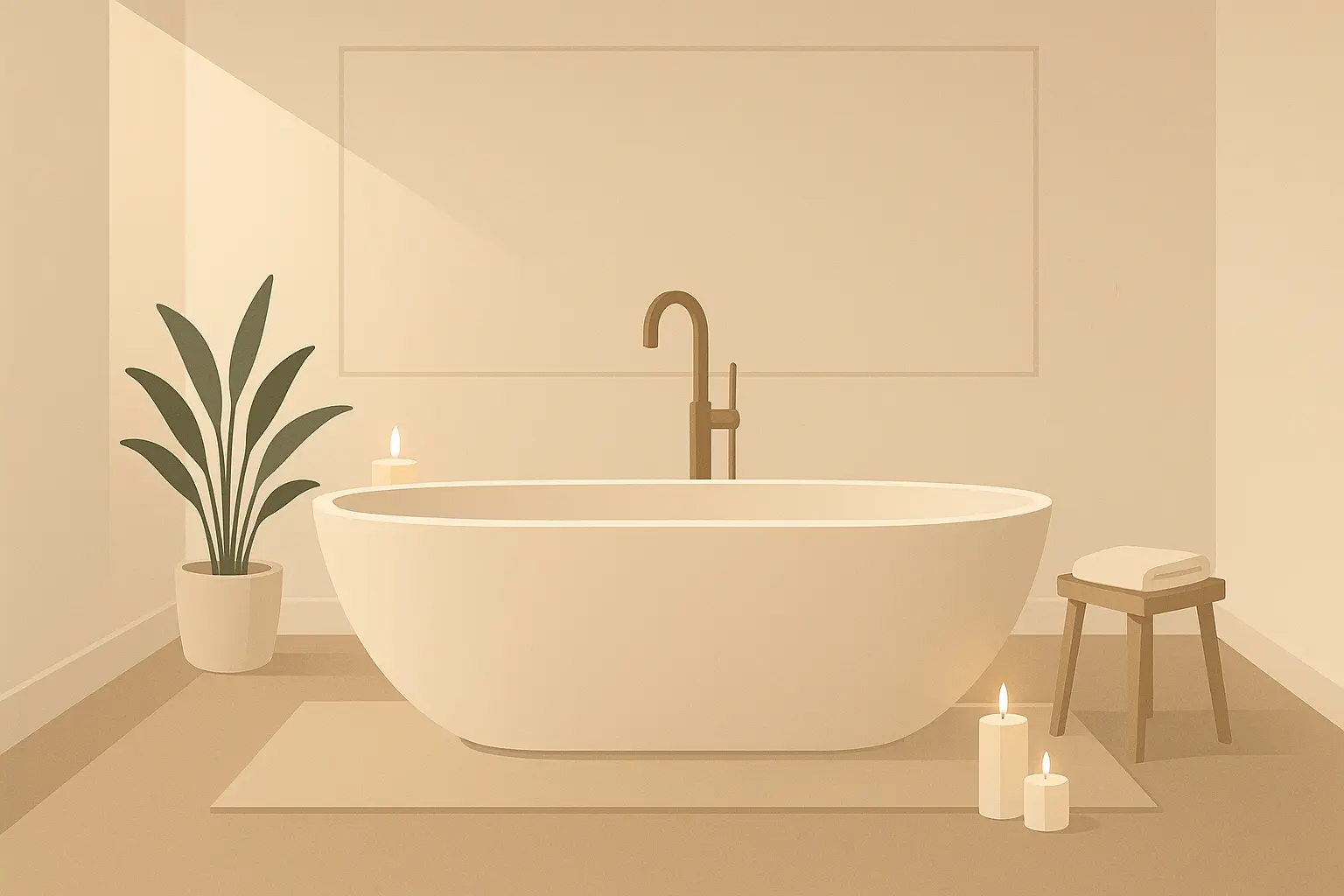 Elegant freestanding soaking tub in spa-like setting