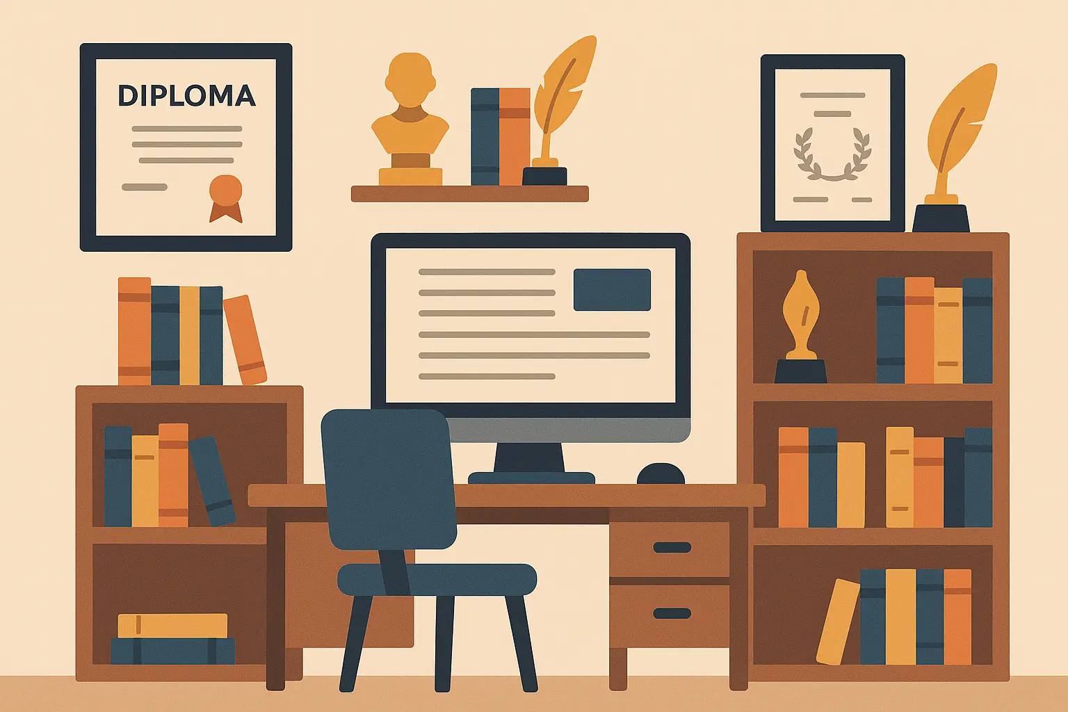 Professional writing degree display in office