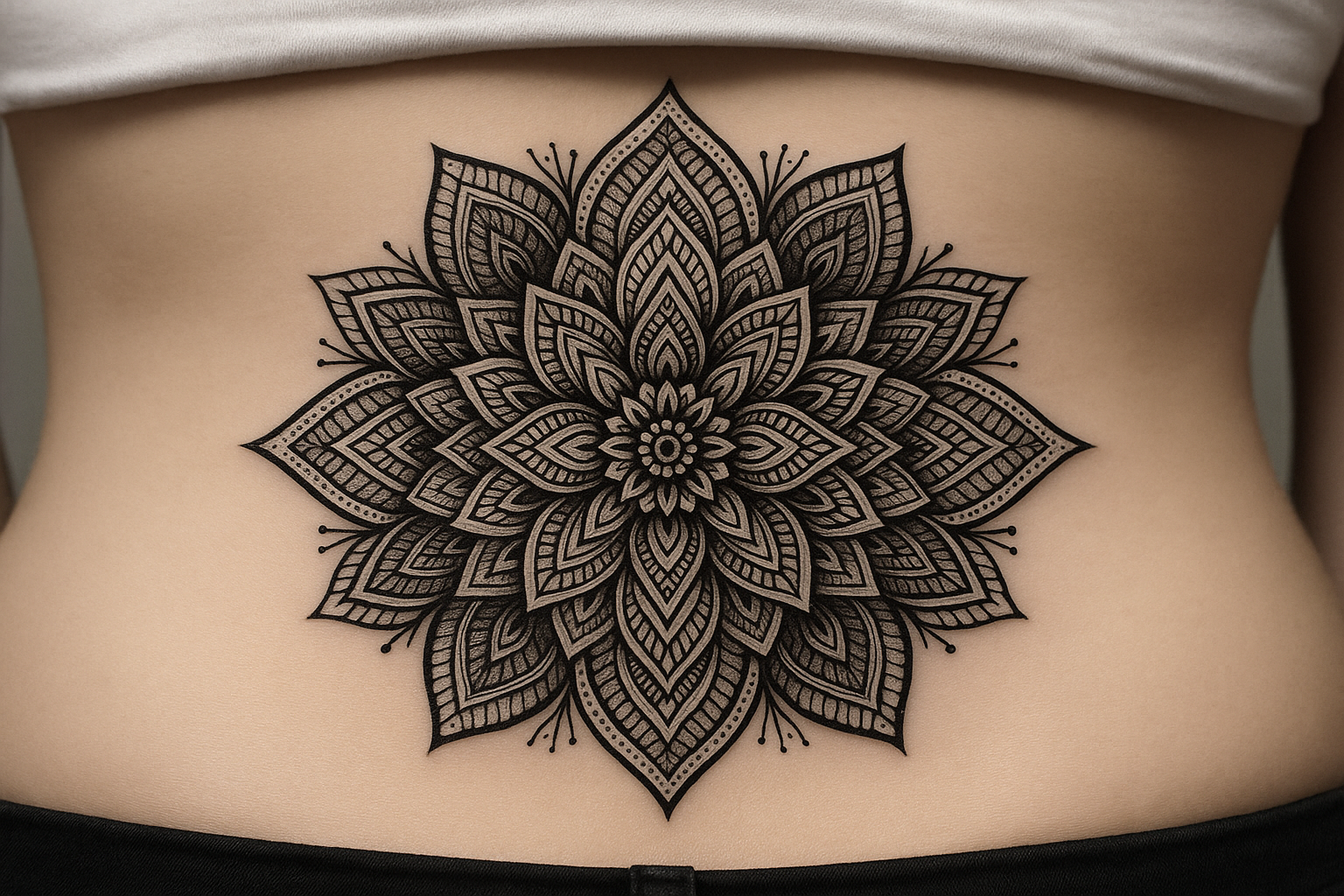 Mandala lower back centerpiece tattoo