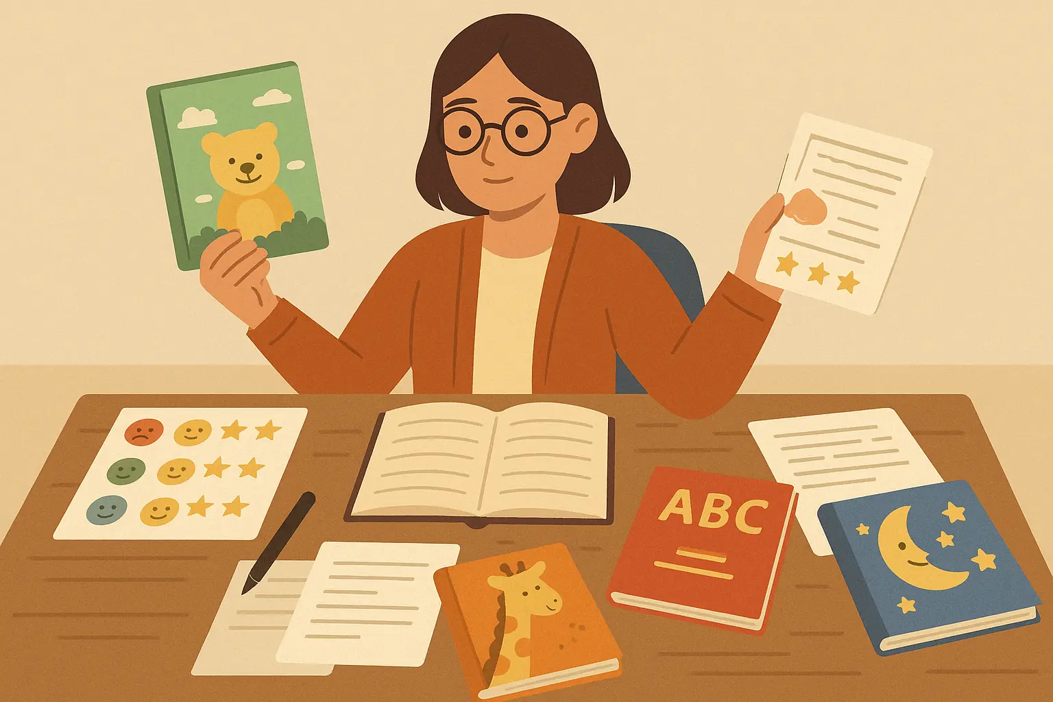 Teacher evaluating children's story books