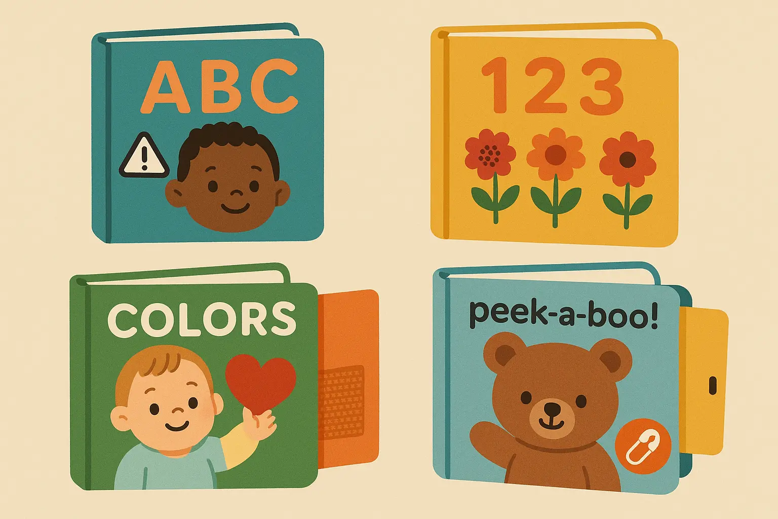 Parent reading to baby with educational books showing developmental stages