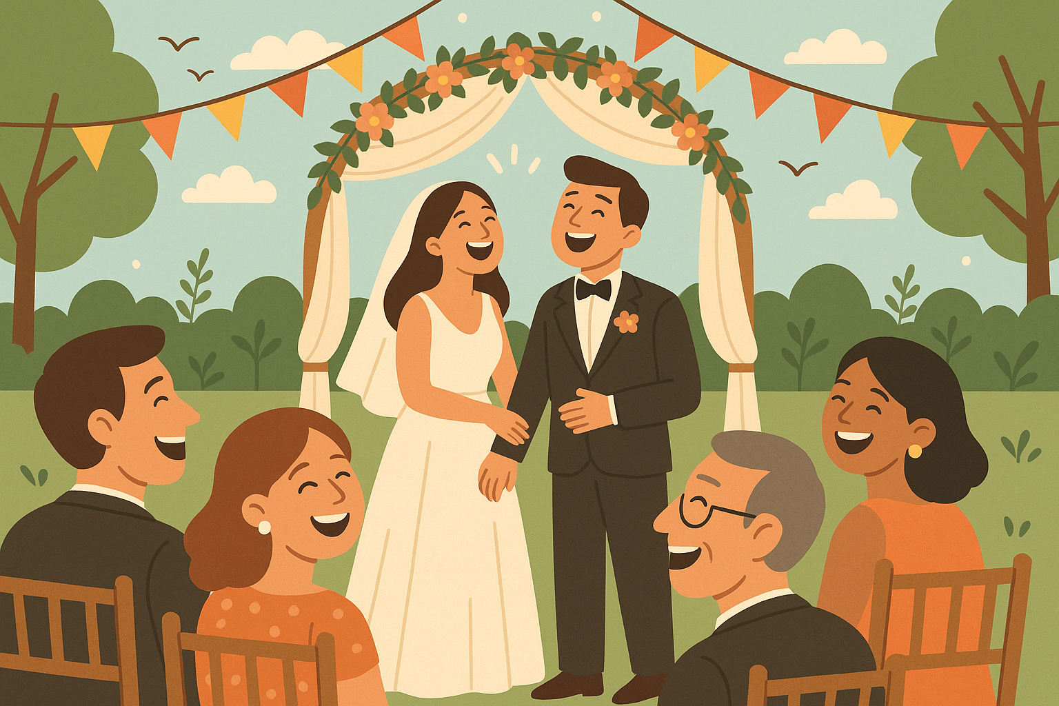 Couple laughing during humorous wedding vows