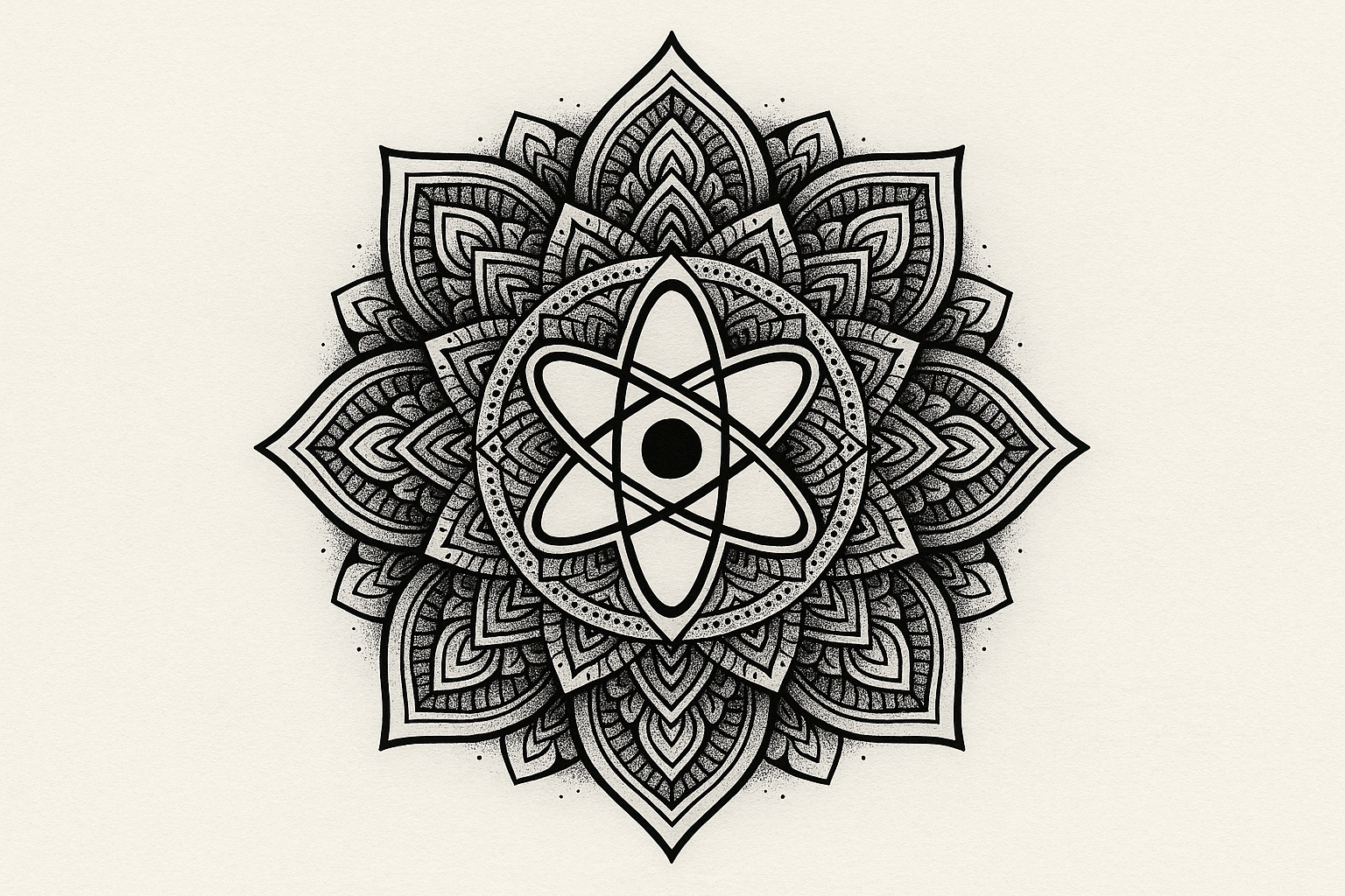 Geometric atom mandala tattoo design