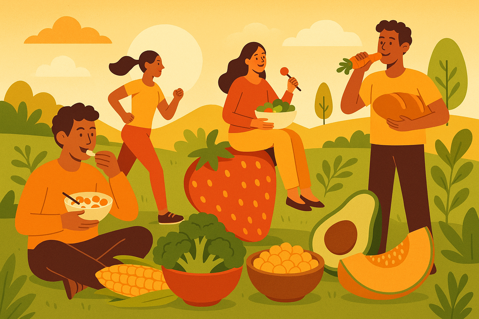 Diverse spread of high soluble fiber foods on wooden table