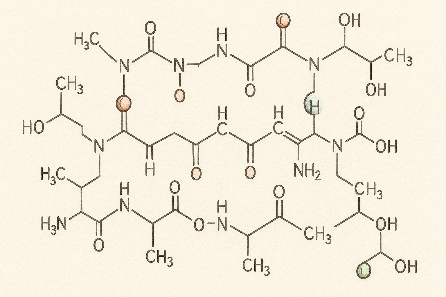 Peptide structure diagram showing amino acid chains