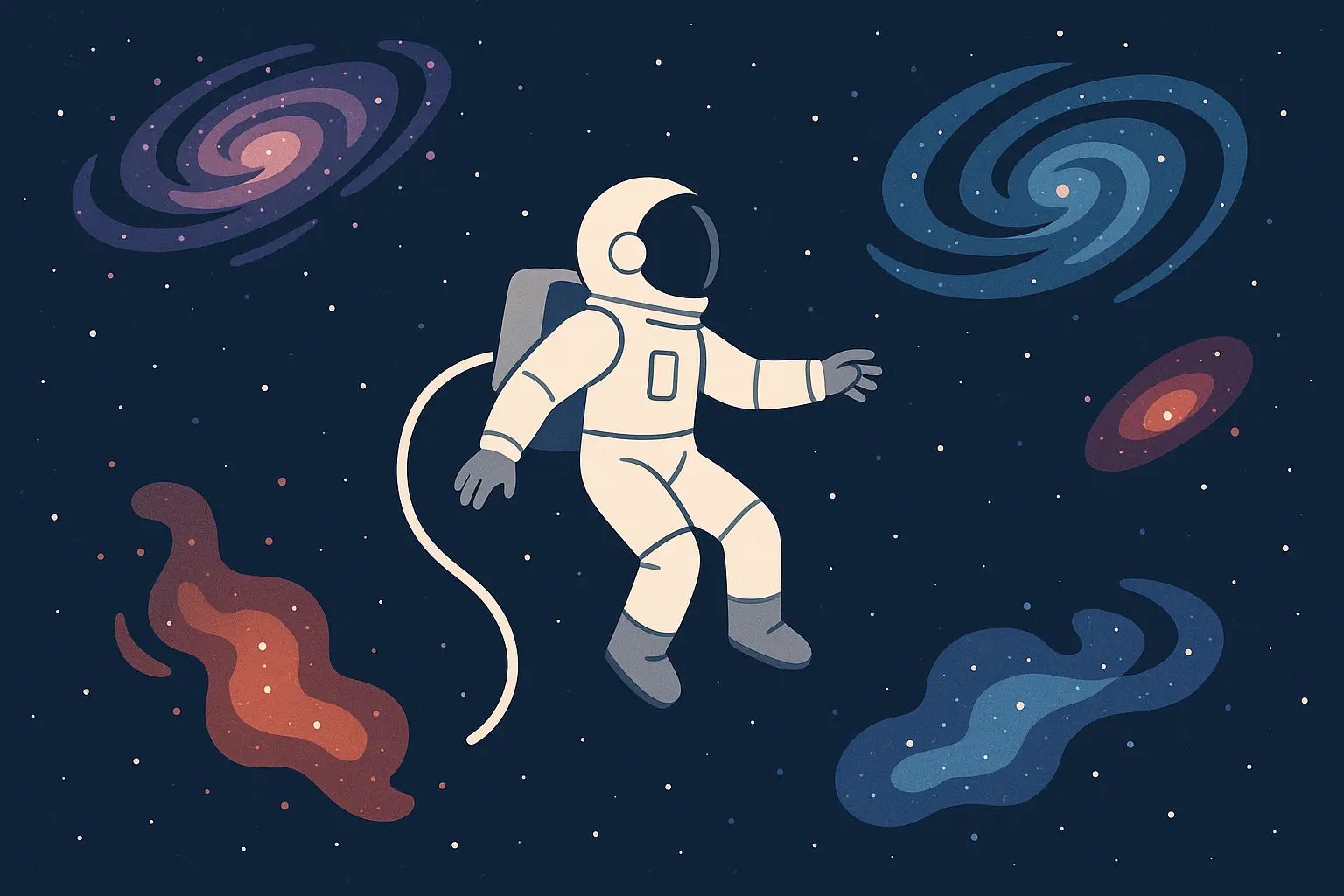 Astronaut looking at distant galaxies from space station