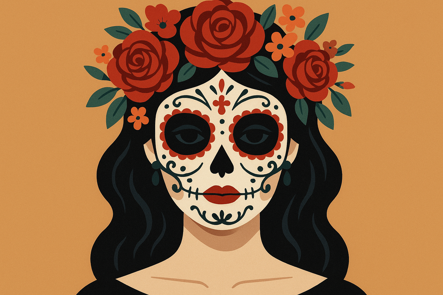 Lady sugar skull portrait tattoo design