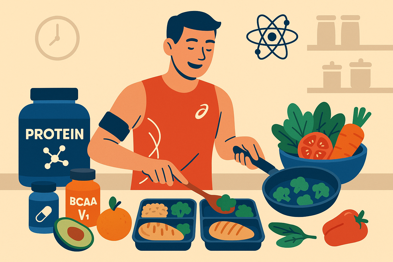 Runner meal prep containers and supplements