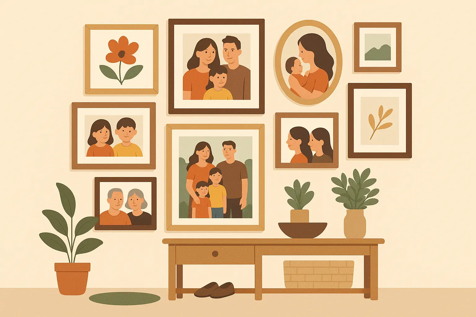 Gallery wall with family photos in entryway