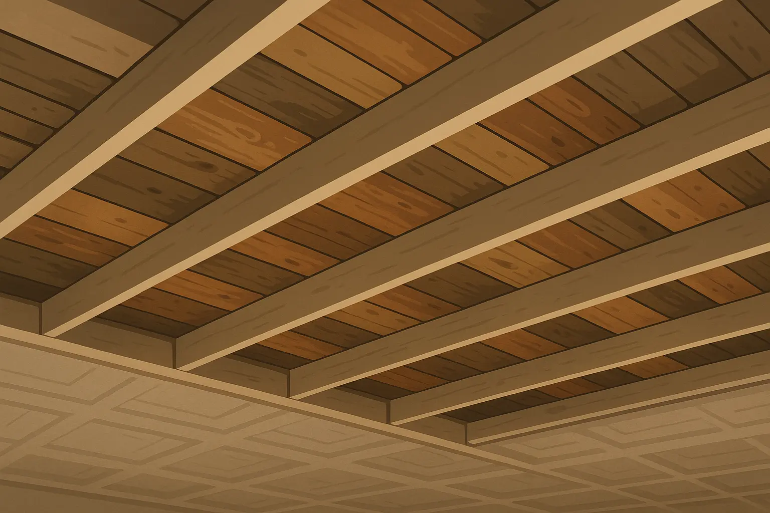 Reclaimed wood slat ceiling installation