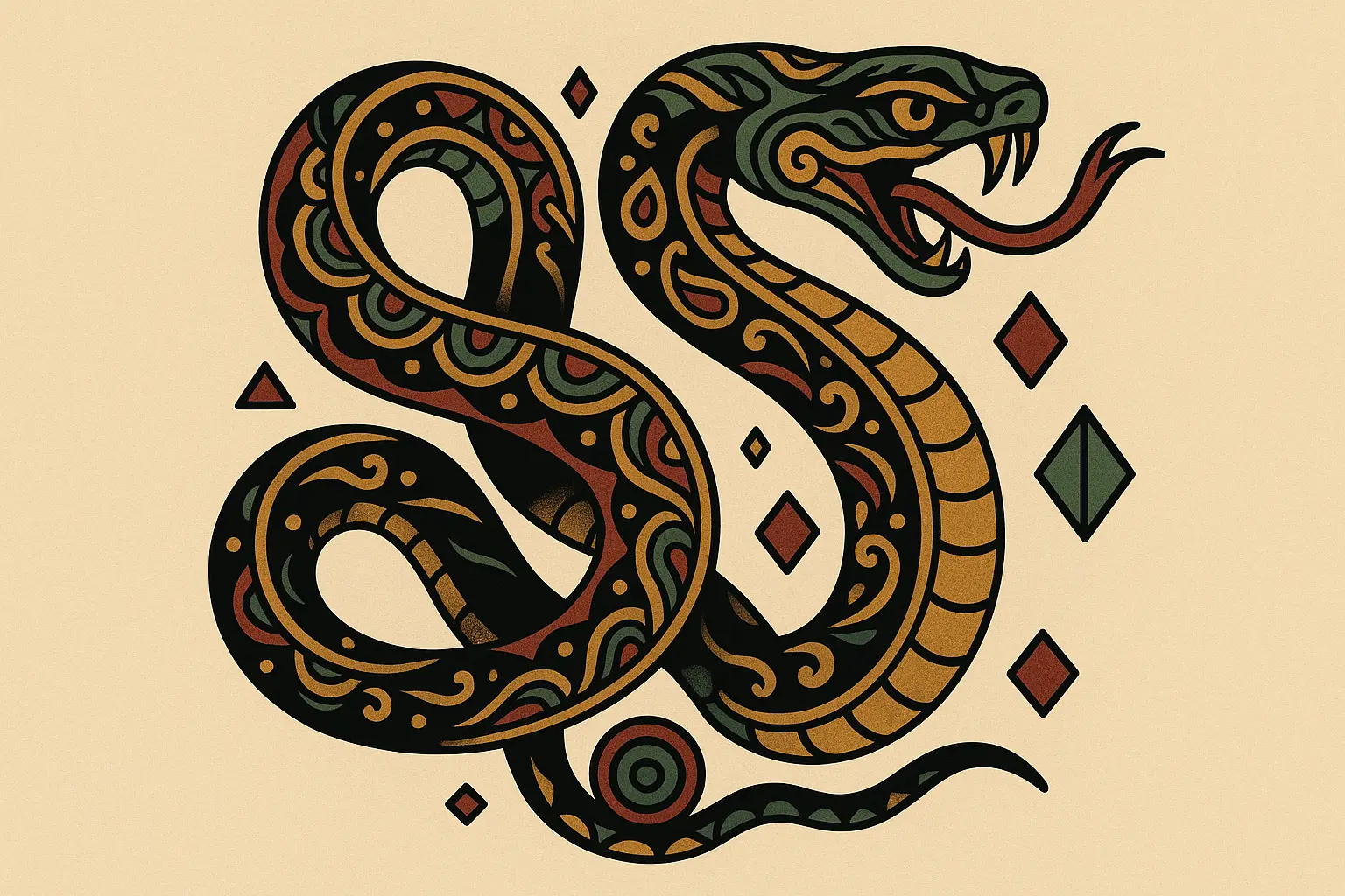Neo-traditional ornamental snake design