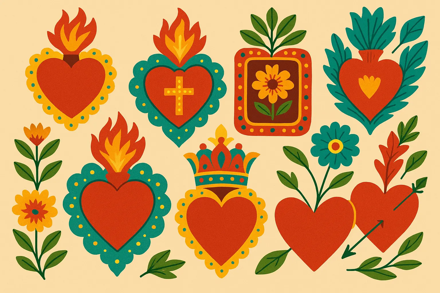 Folk art sacred heart tattoo traditions
