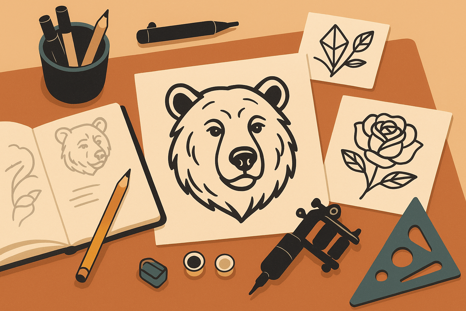 Custom bear tattoo design creation process