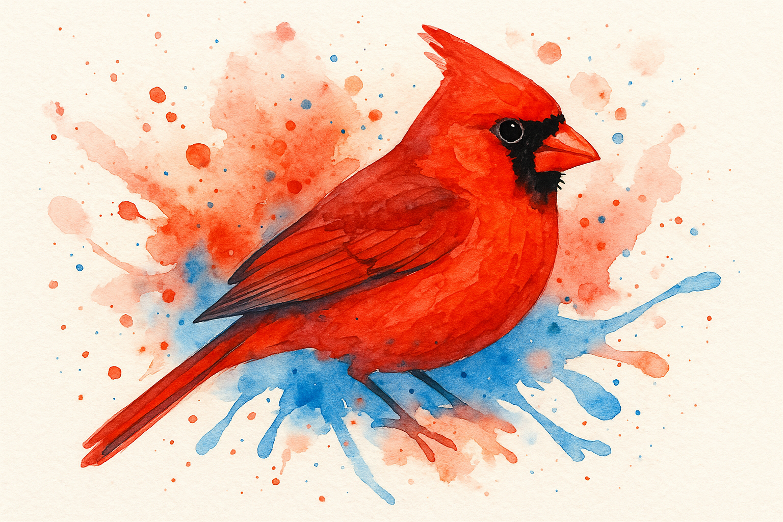 Watercolor cardinal splash tattoo with artistic paint effects