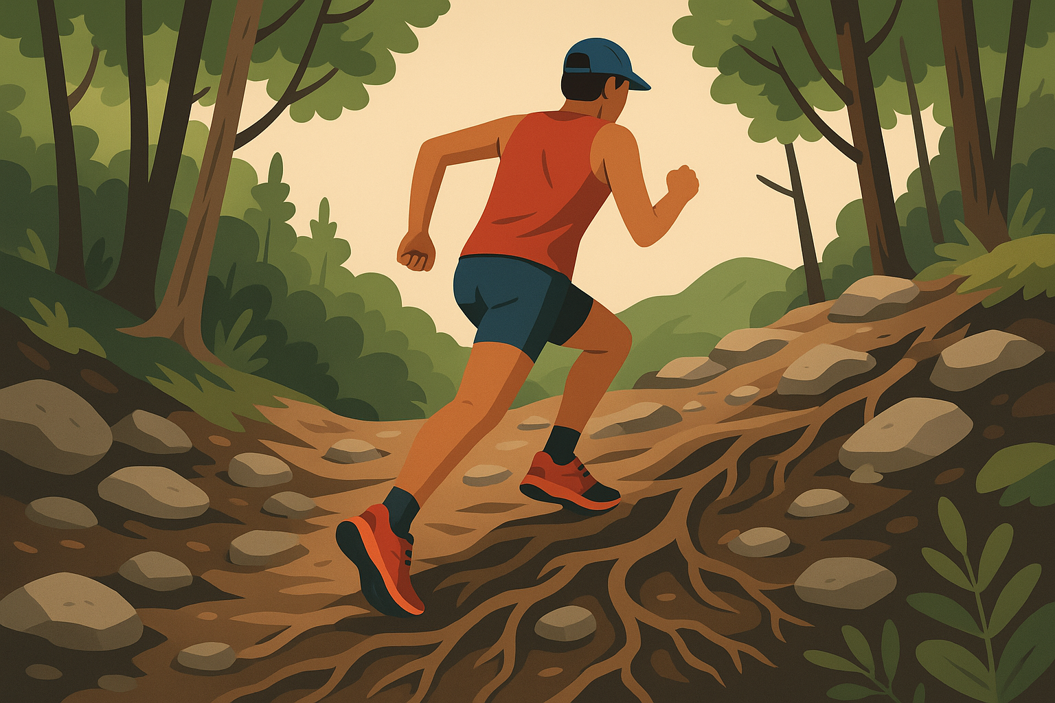 Trail runner navigating technical terrain