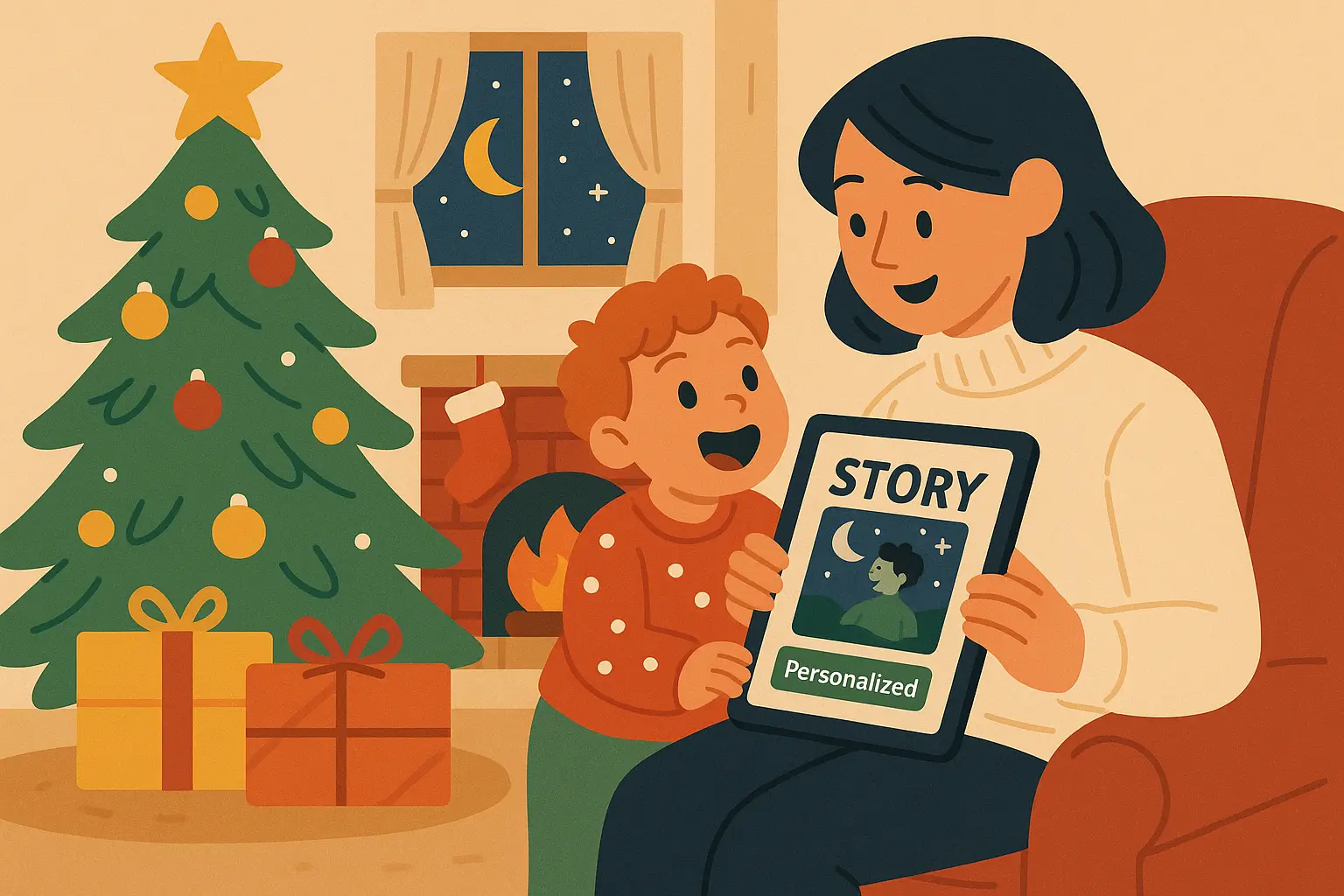 AI-powered storytelling interface creating personalized Christmas bedtime stories
