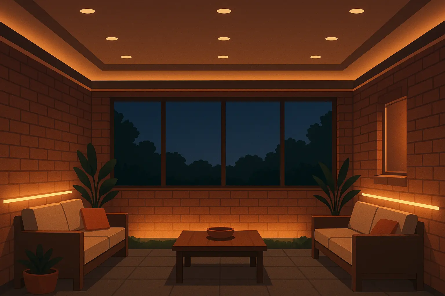 Layered LED lighting system in enclosed porch