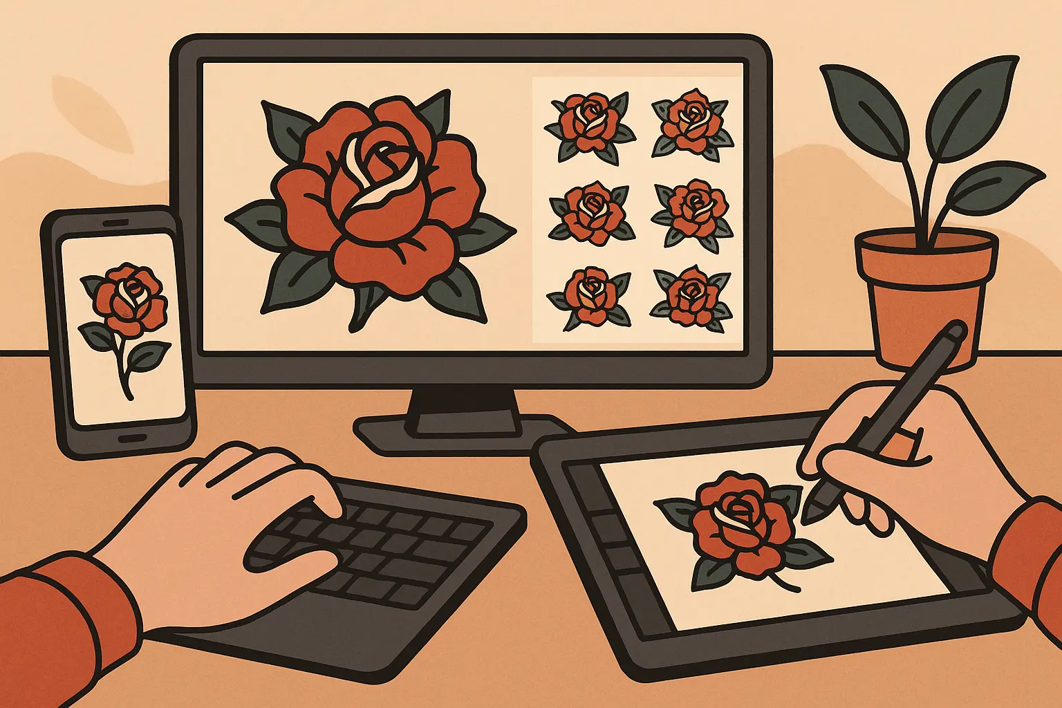 AI tattoo generator creating traditional rose designs