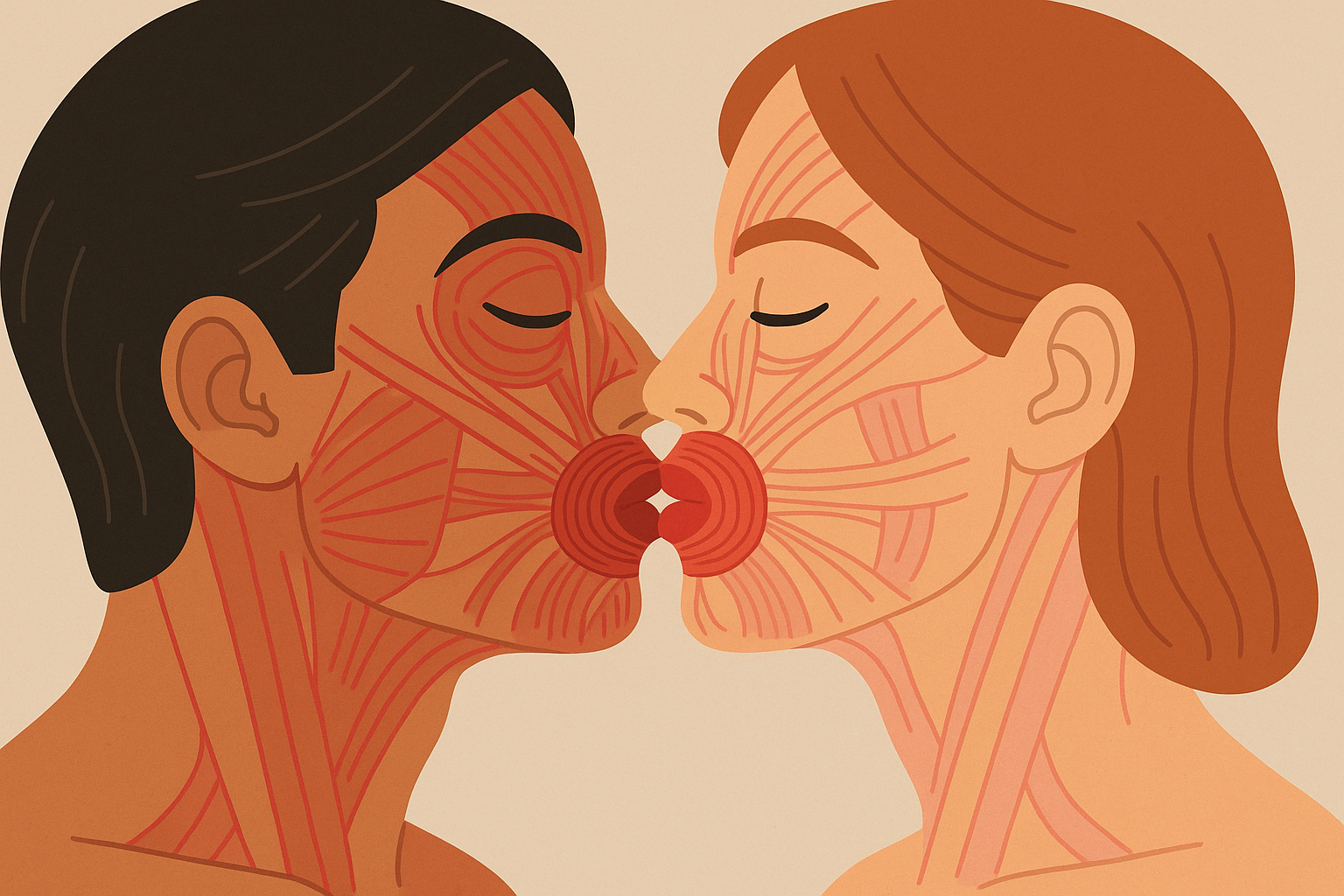 Facial muscles engaged during kissing