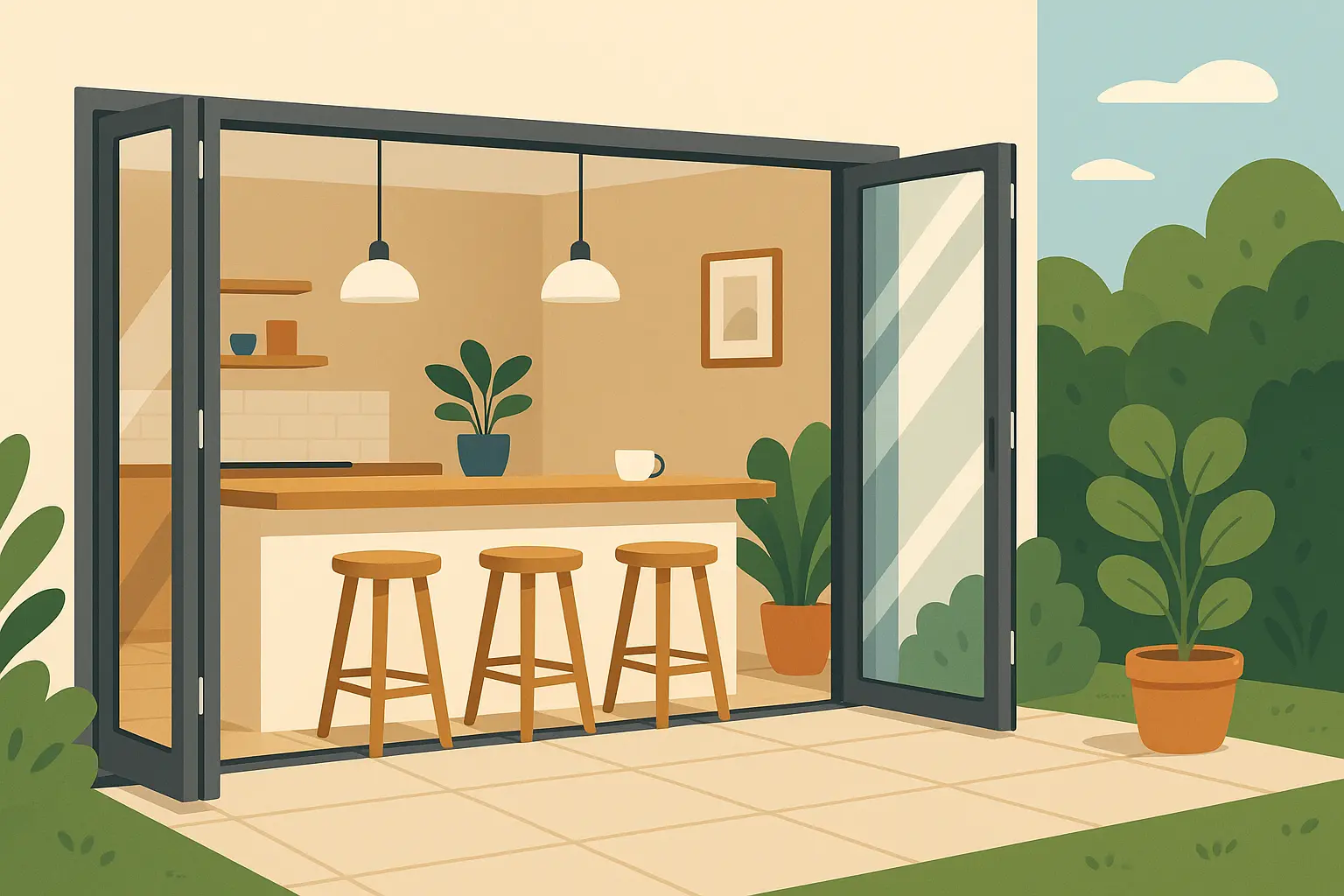 Outdoor-indoor transitional breakfast bar