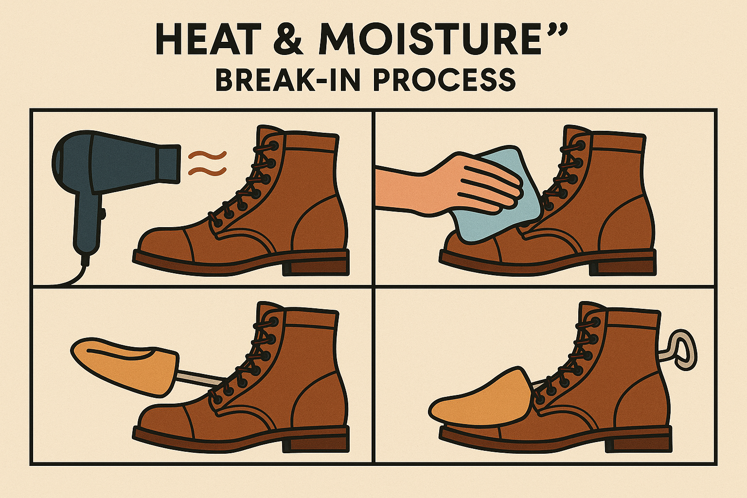 Leather motorcycle boot break-in process