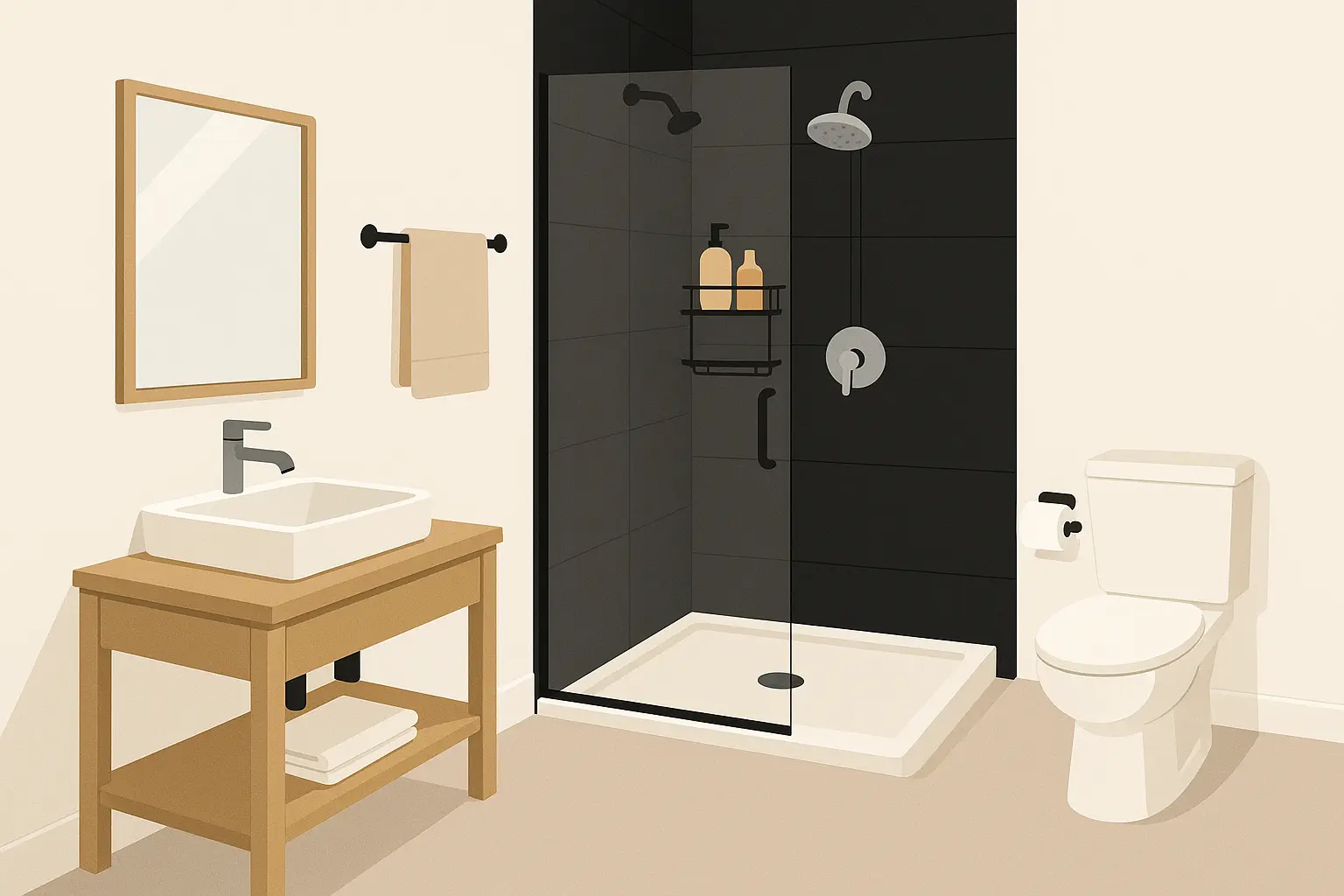 Black shower feature wall accent
