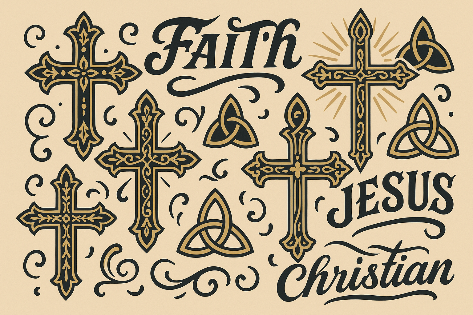 Various Christian symbolism tattoo designs
