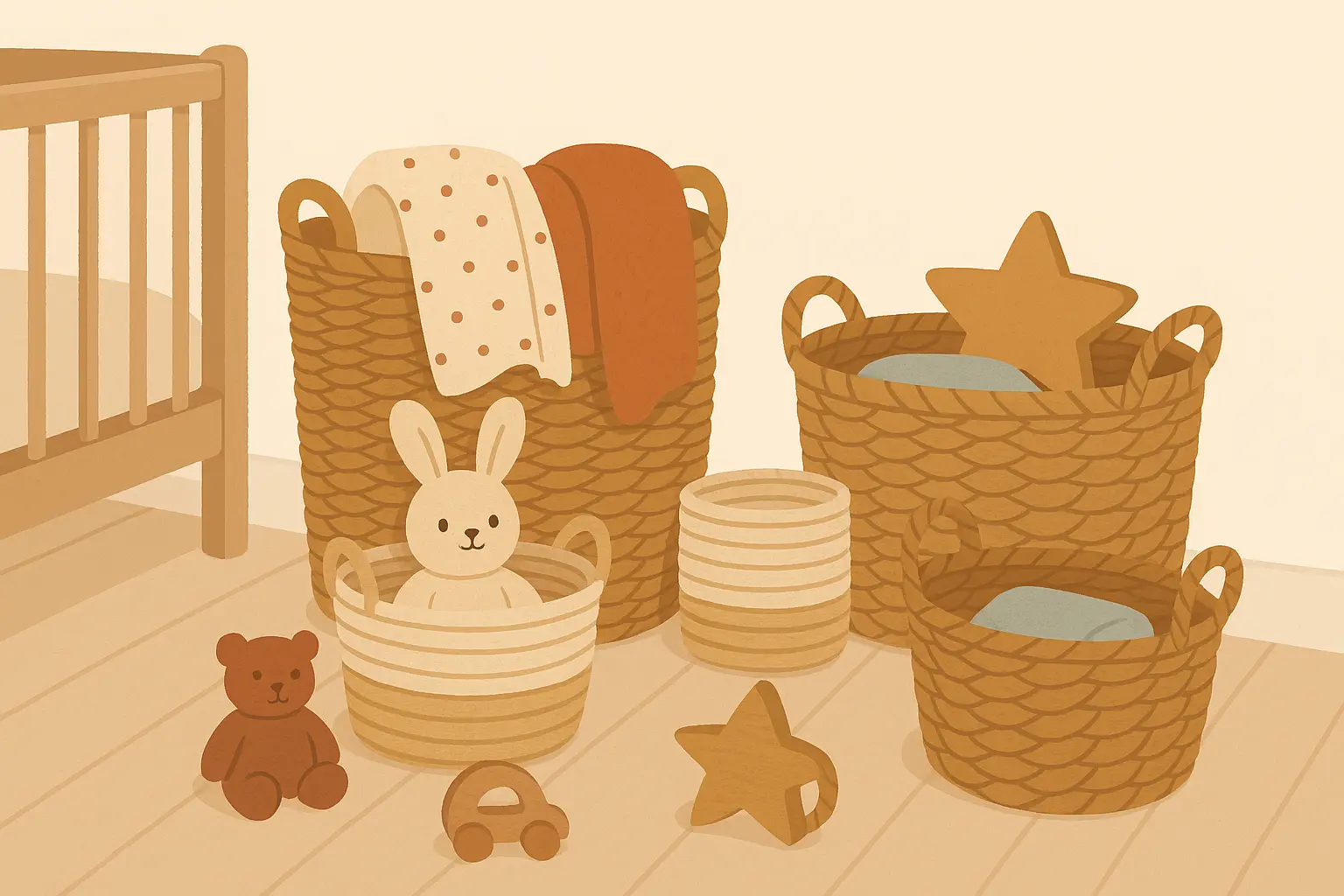 Decorative storage baskets for baby girl nursery