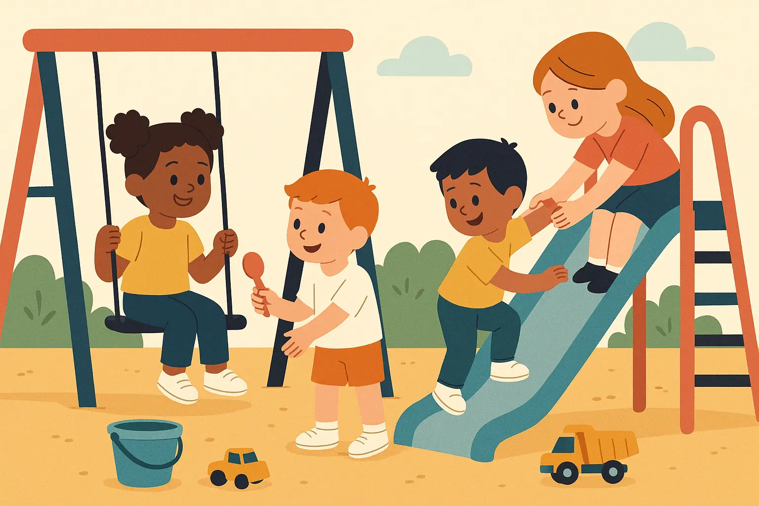 Children working together and showing friendship