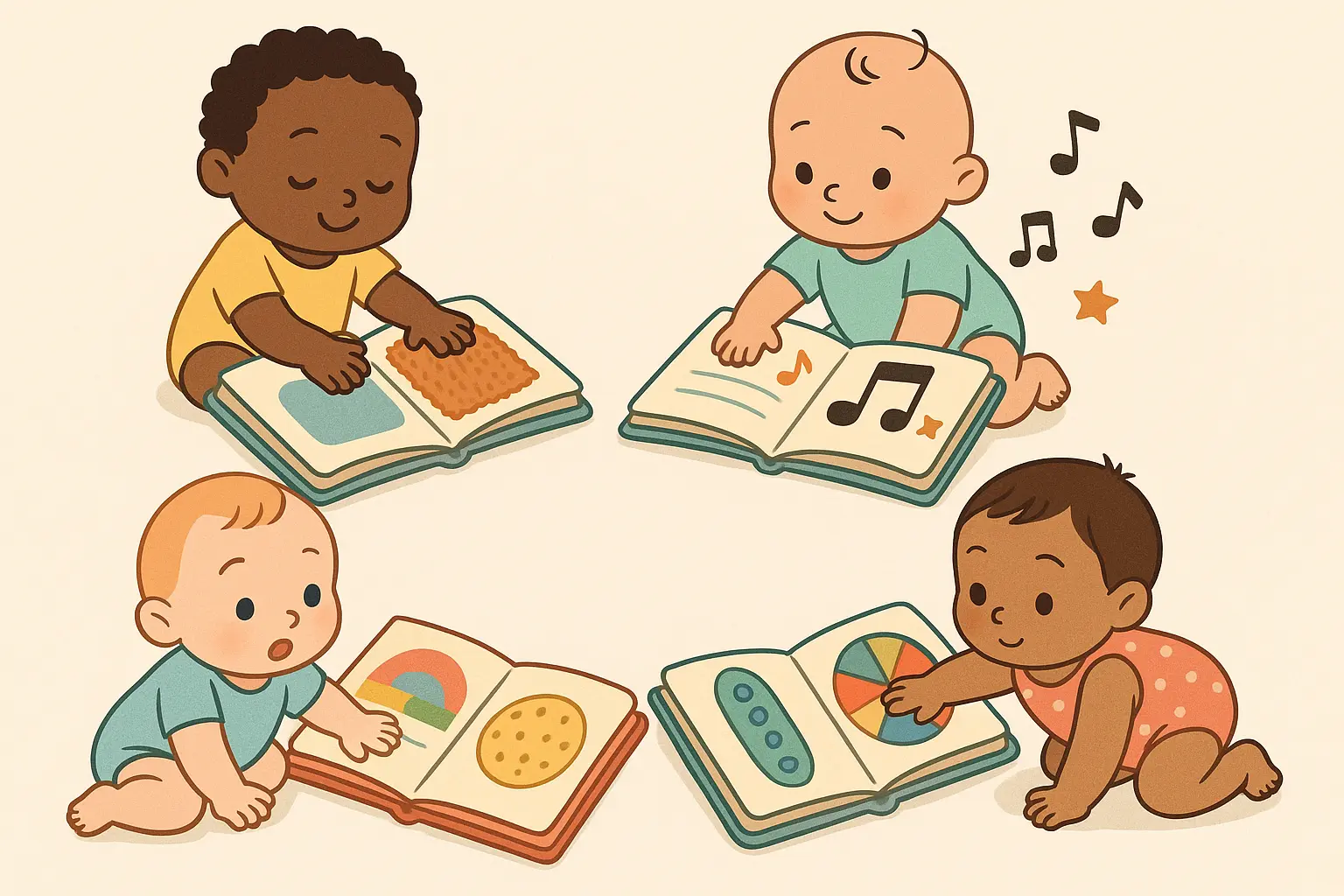 Interactive baby books with sensory elements and textures