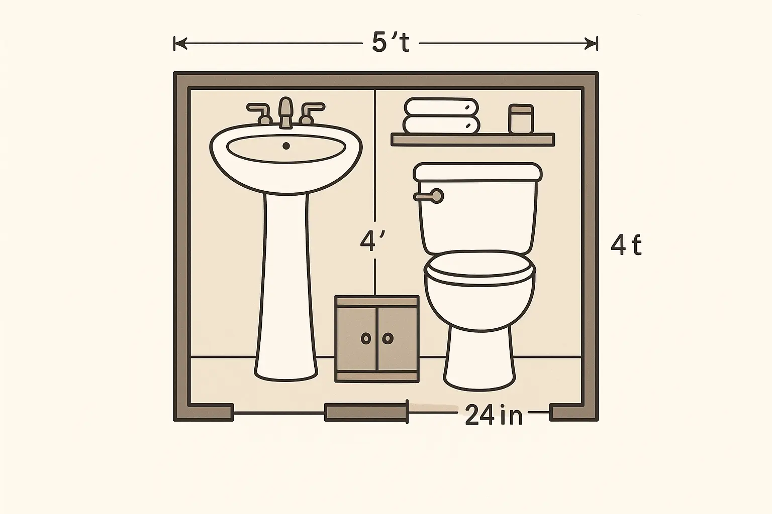 Small powder room design planning with measurements and layout considerations