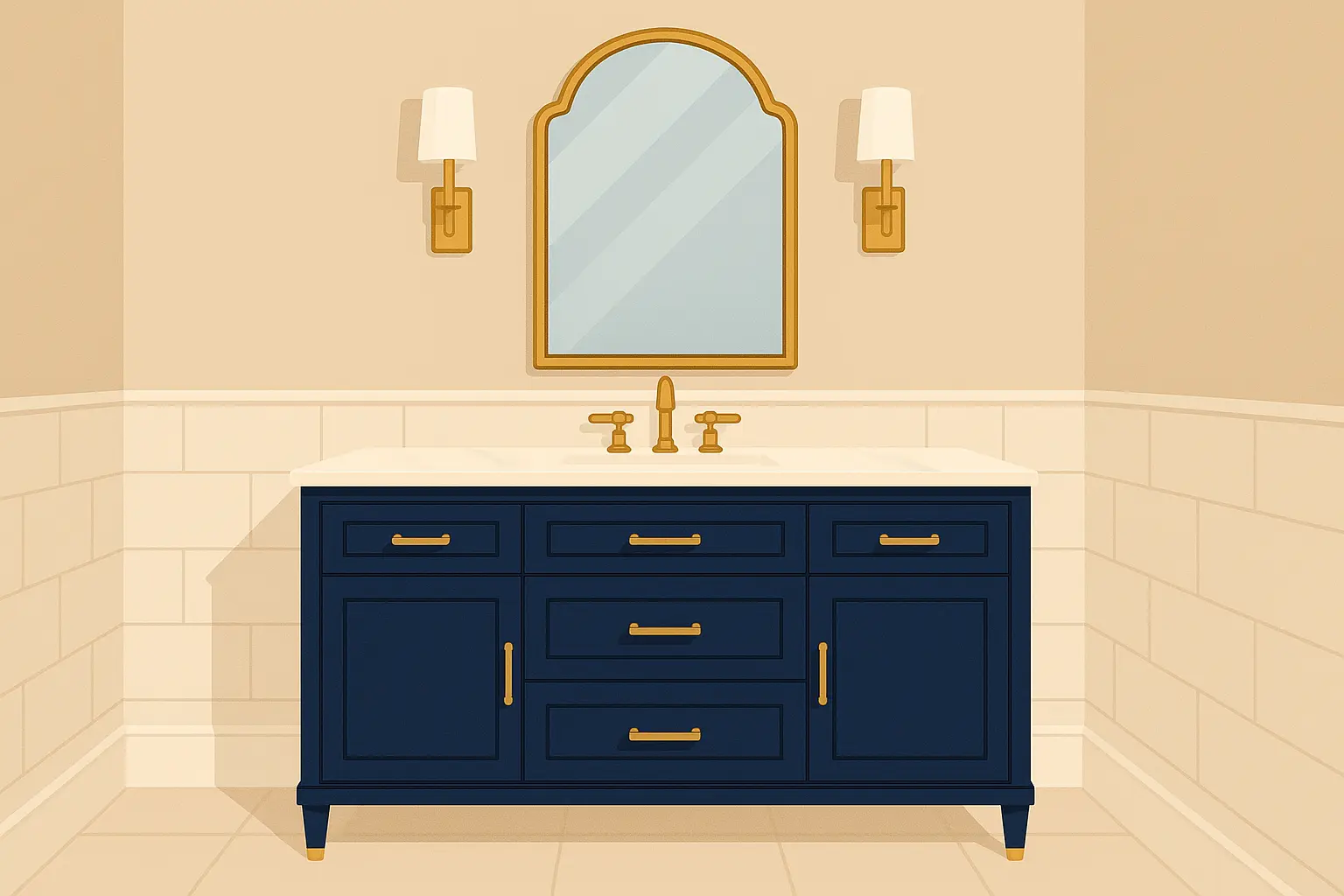 Navy Blue Vanity with Gold Accents