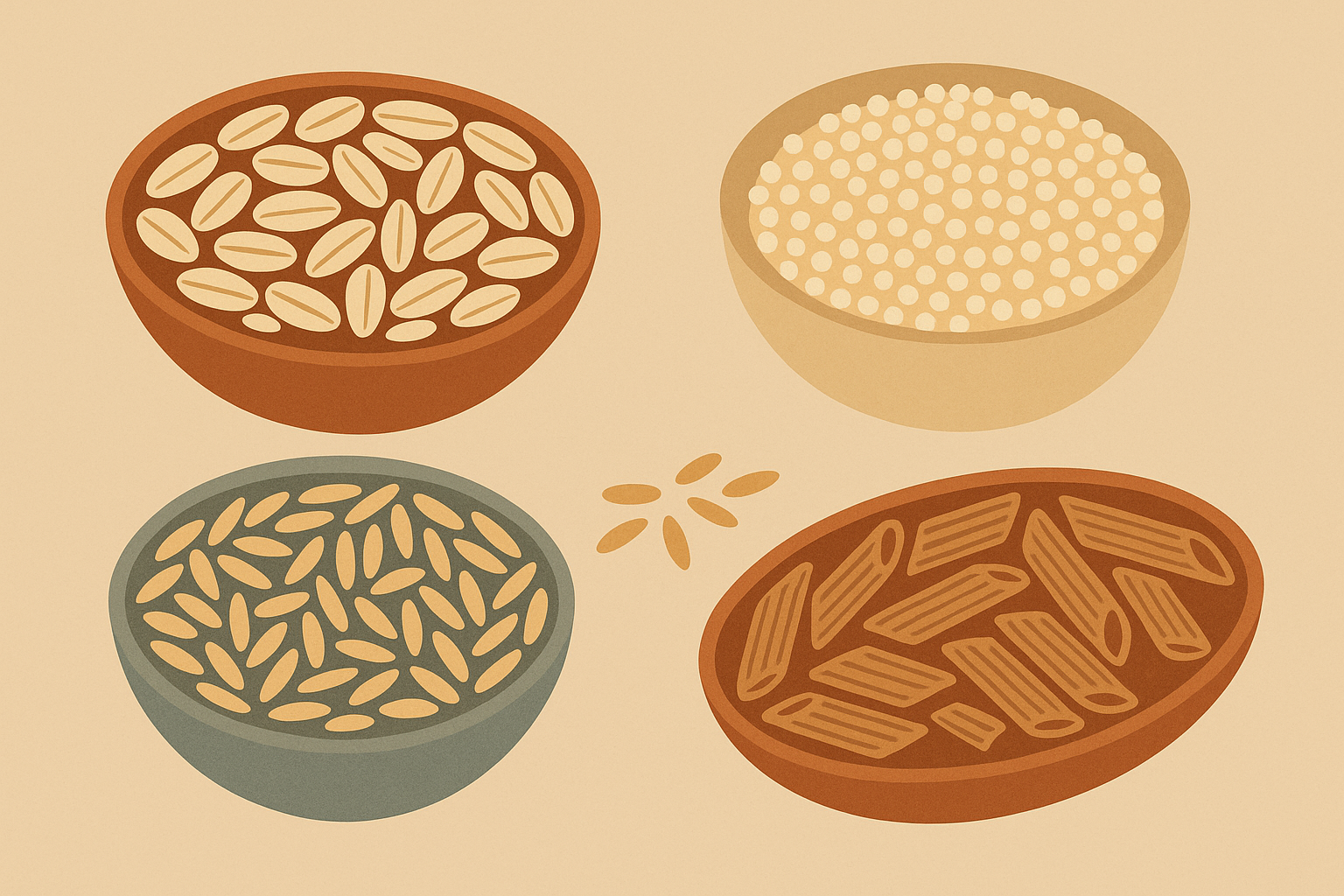 Various whole grains and cereals displayed