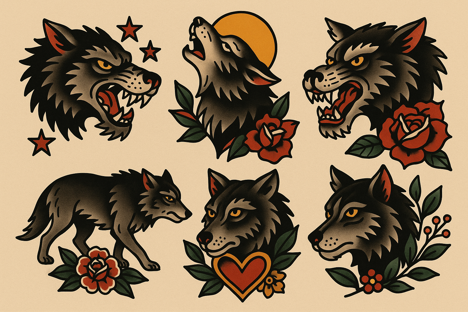Traditional lone wolf tattoo styles