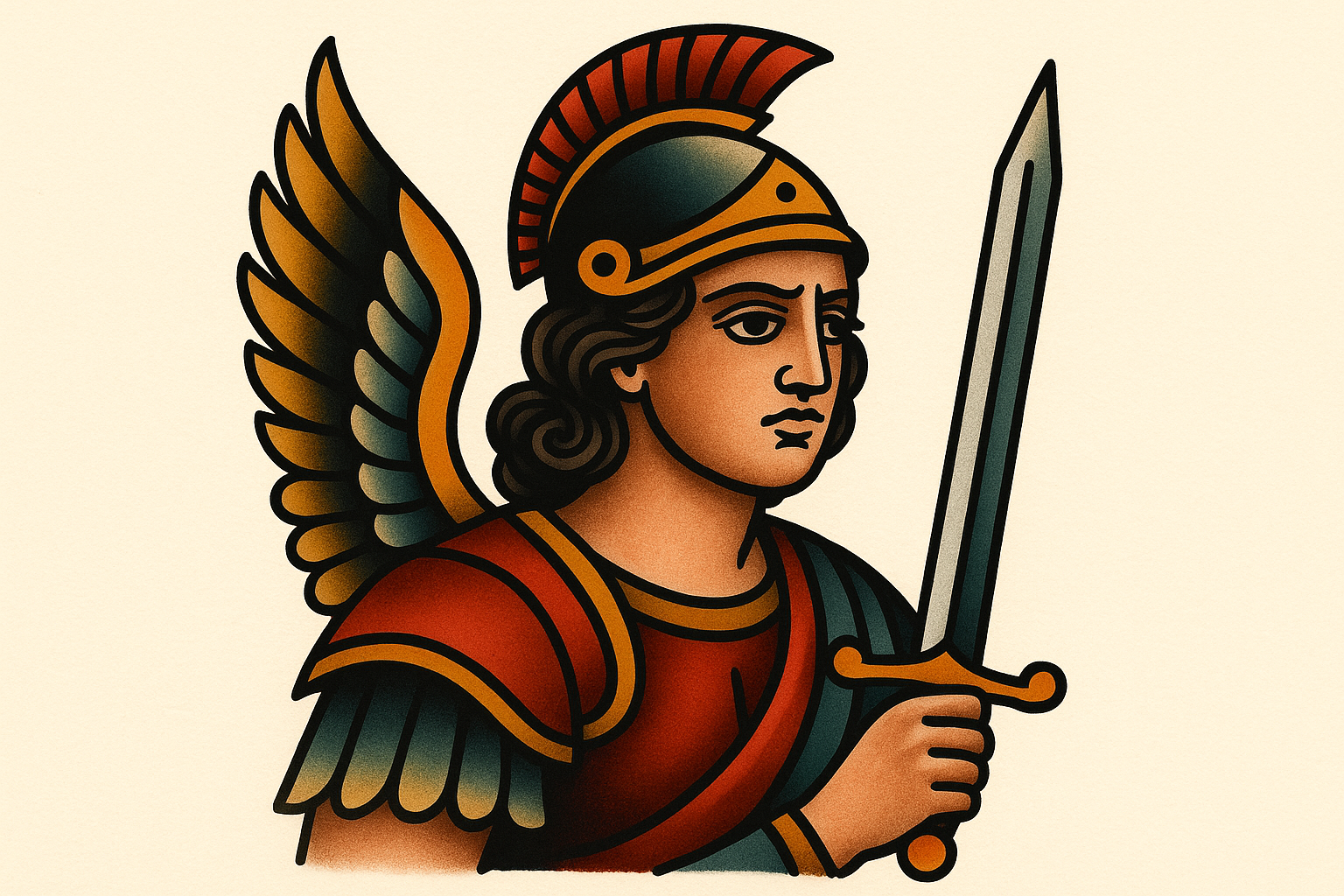 Classic Archangel Michael portrait tattoo design