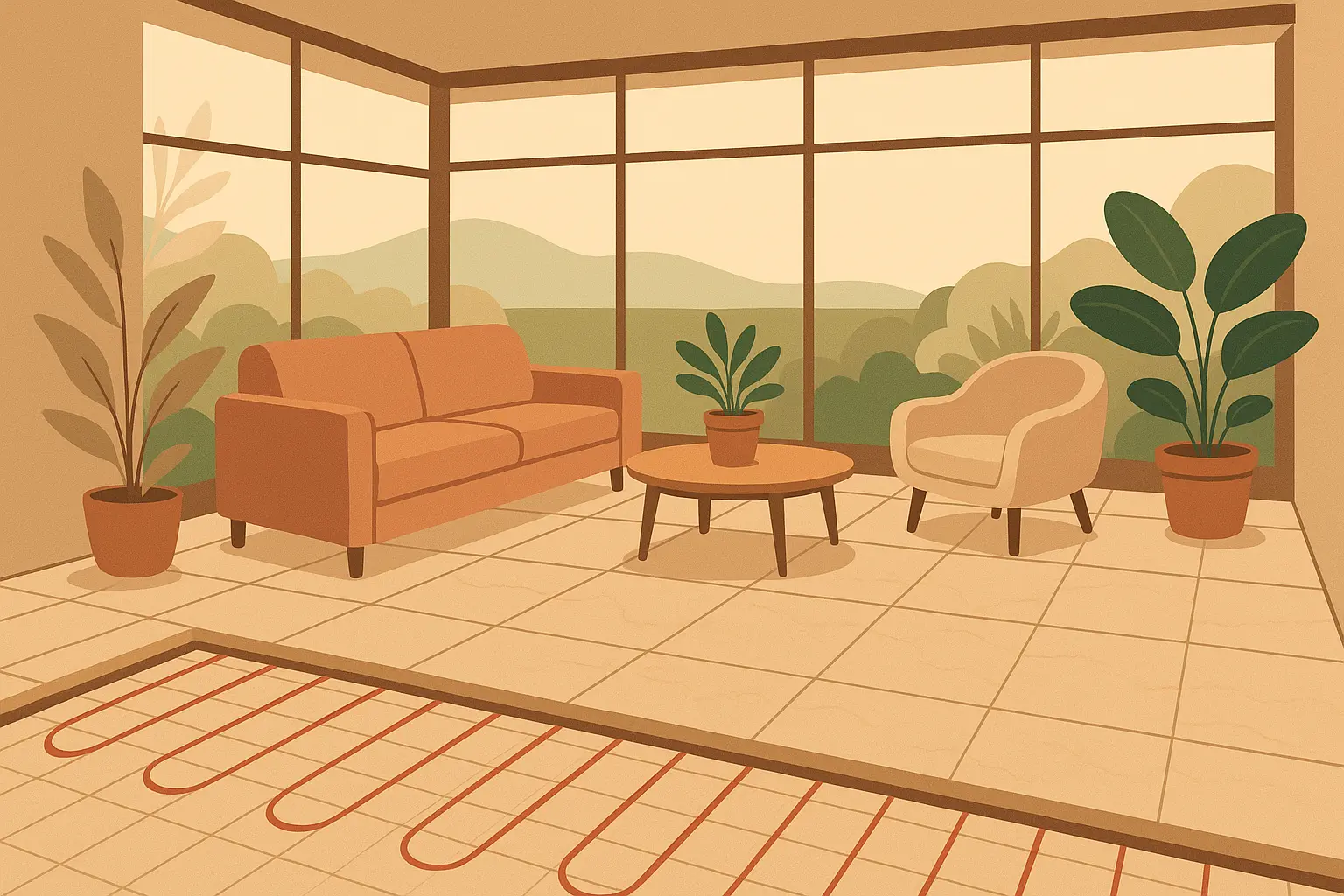 Luxury heated tile flooring in enclosed patio space