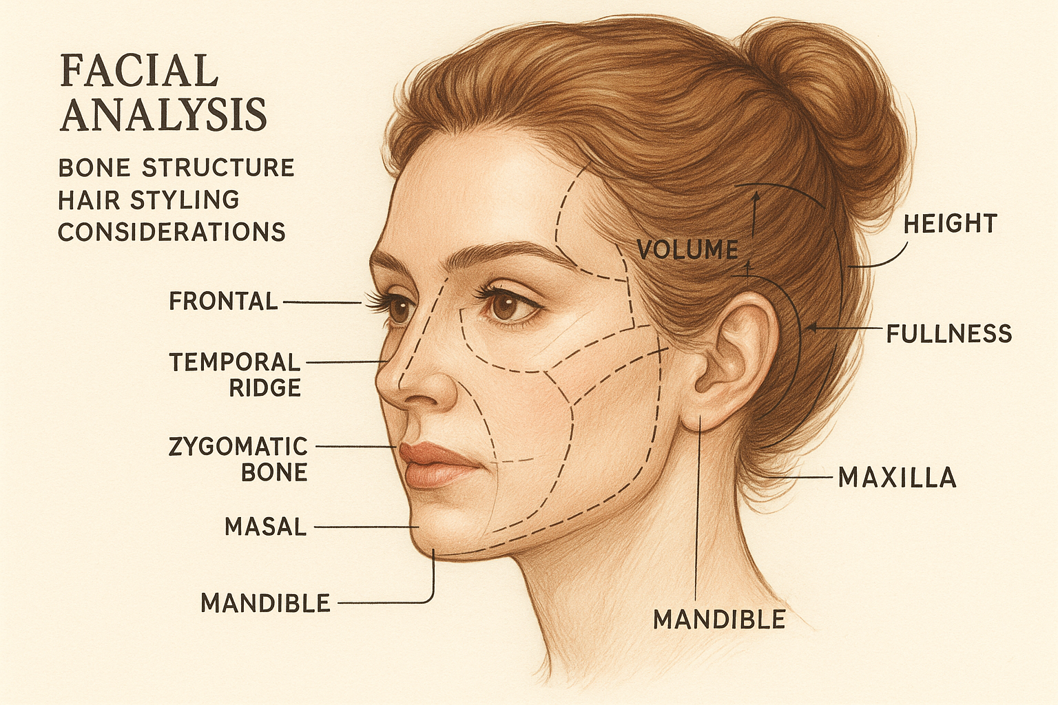 Facial analysis diagram for hair styling