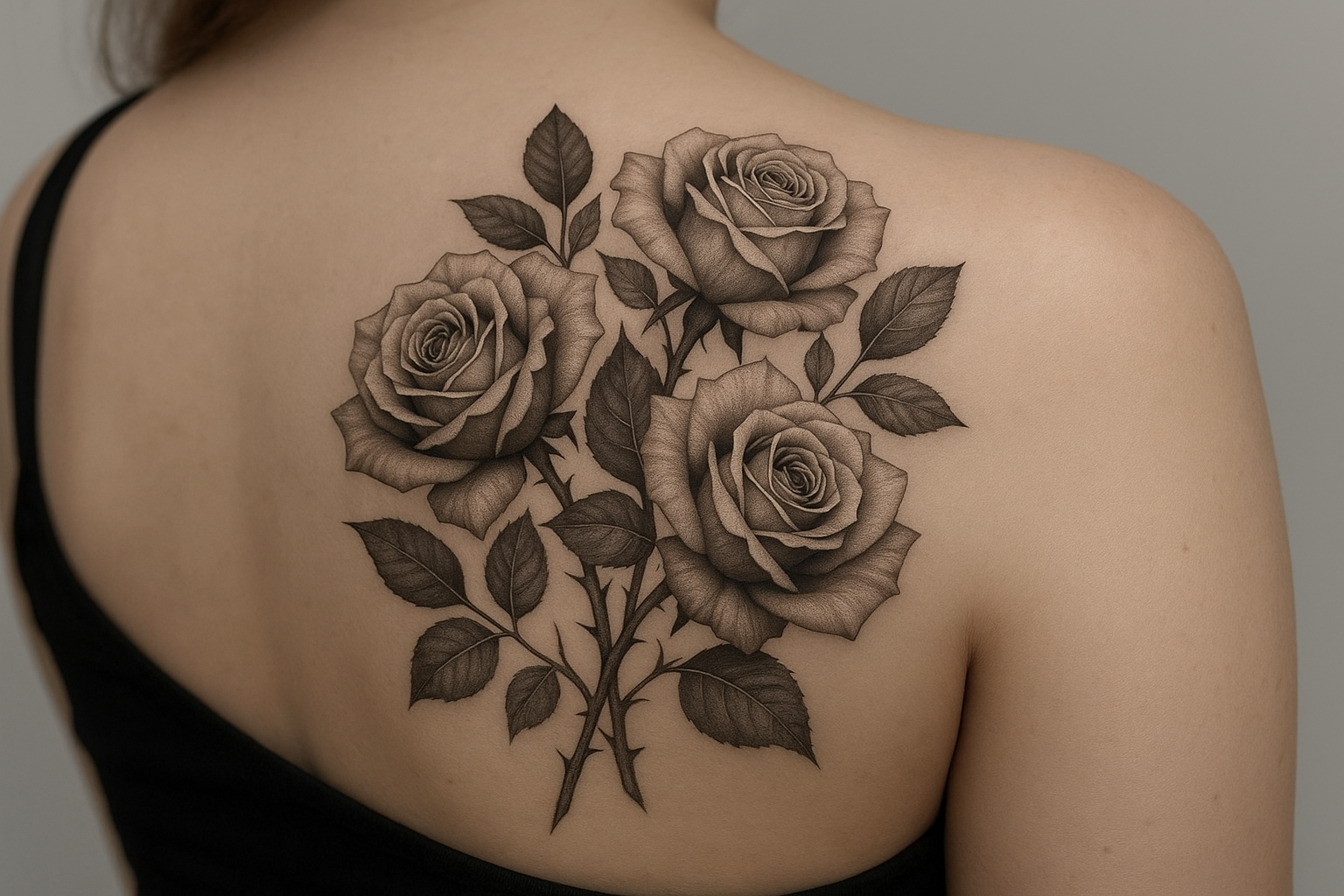 Rose shoulder bouquet tattoo design
