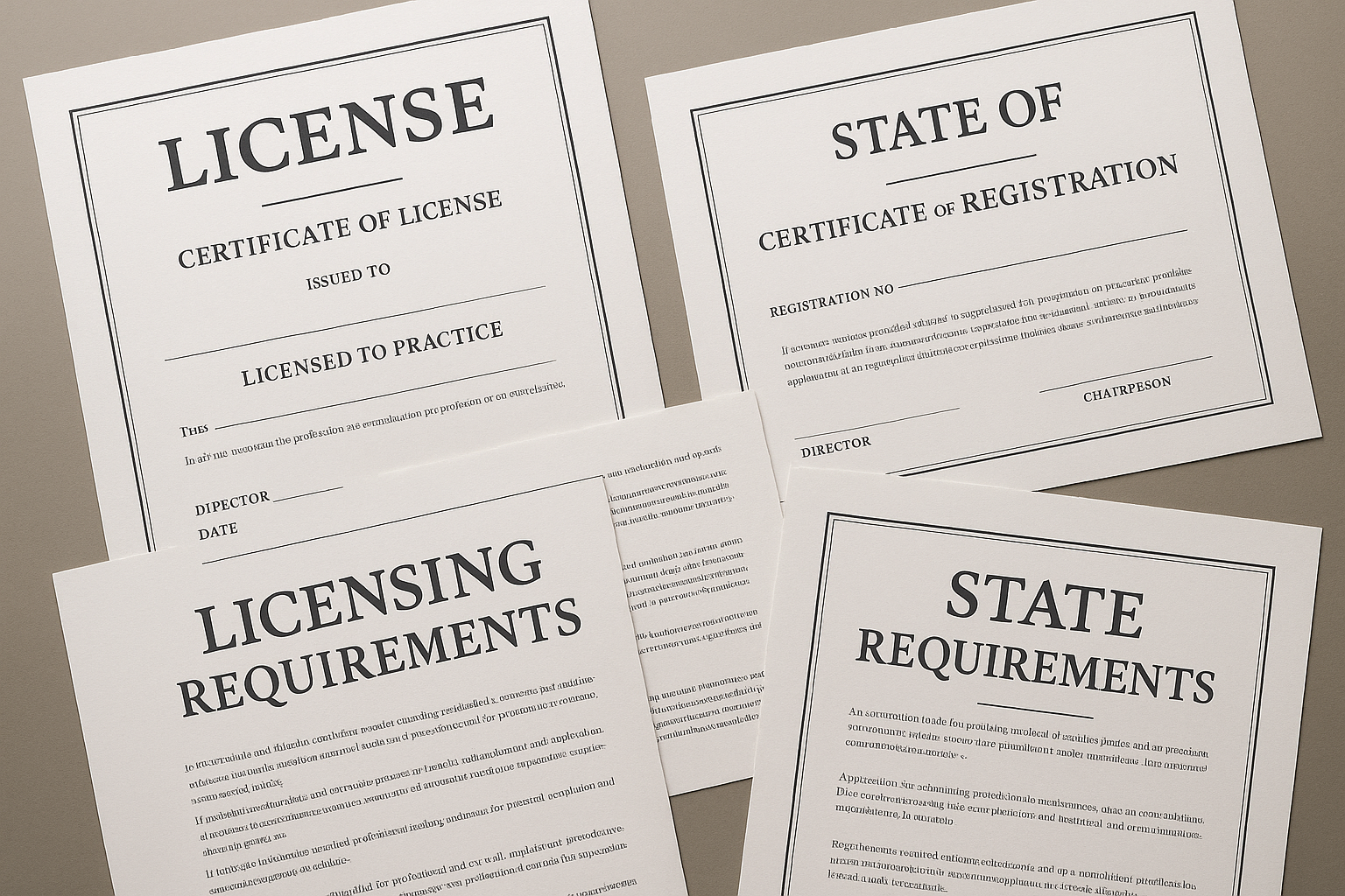 Professional licensing certificates and educational materials