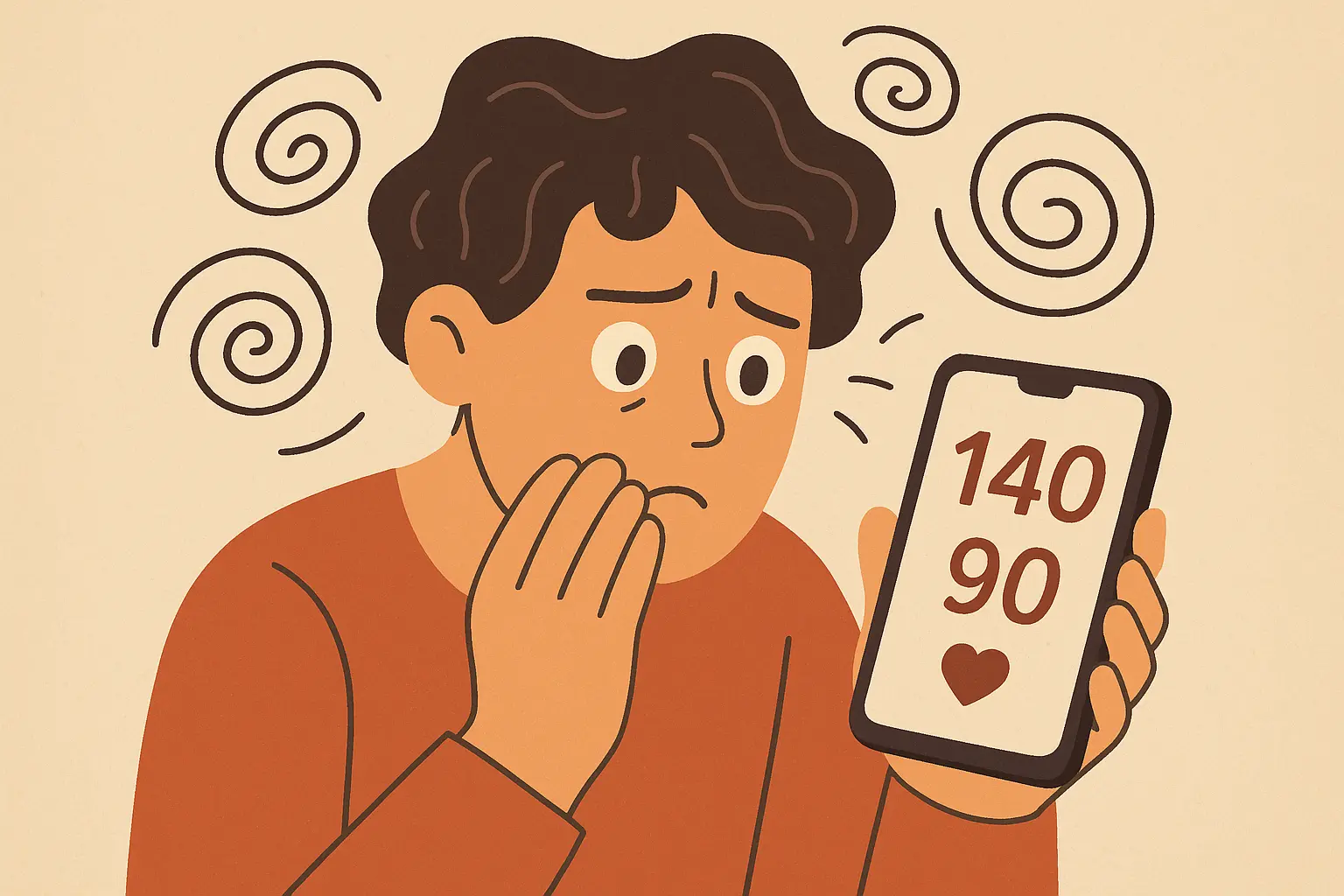 Person looking stressed while checking blood pressure calculator on phone