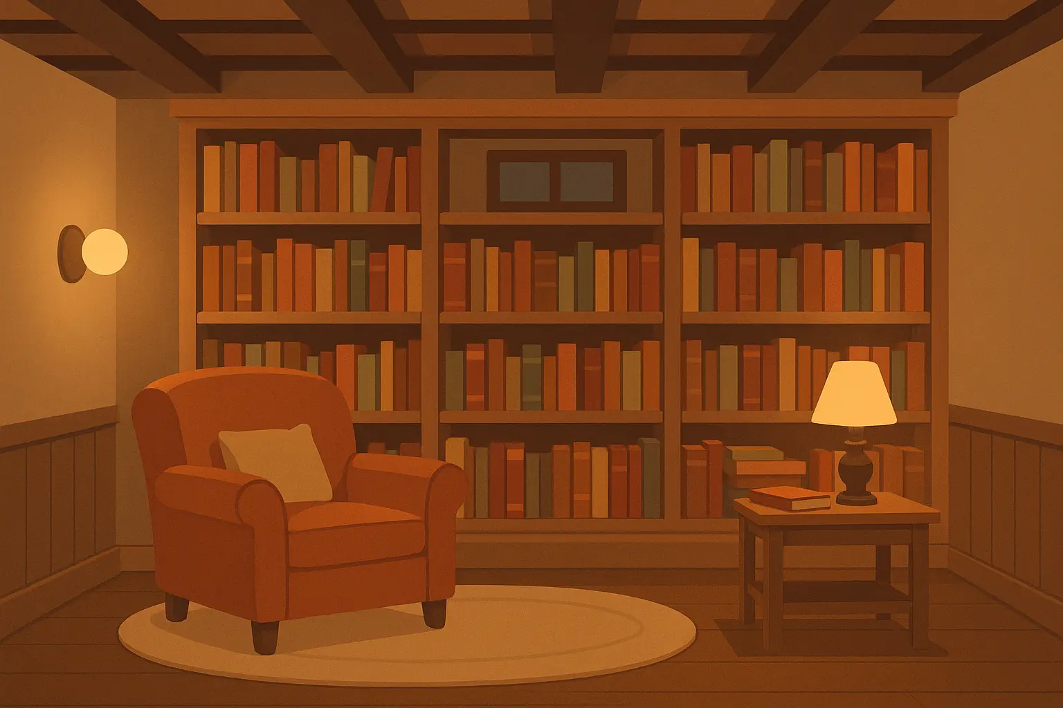 Peaceful basement reading nook