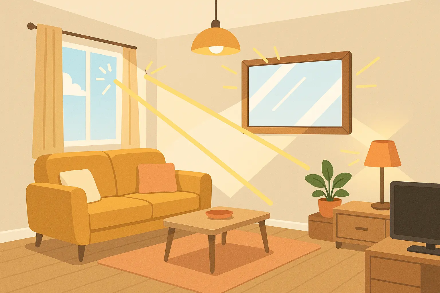 Small living room with strategic mirror placement