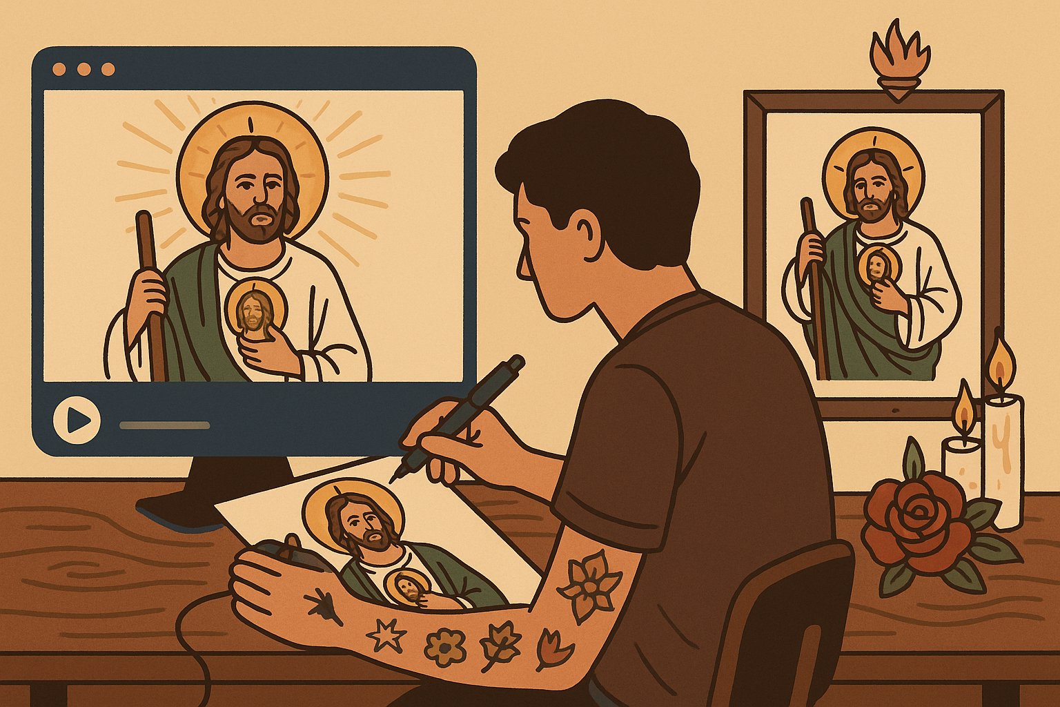 Professional religious iconography for San Judas tattoos