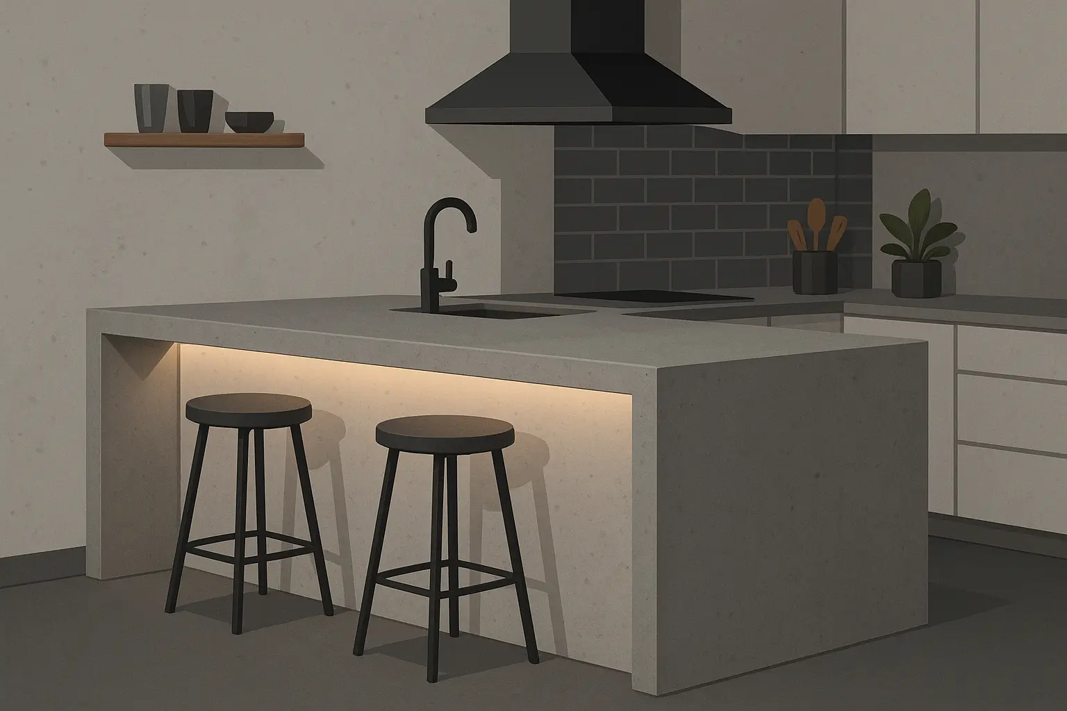 Concrete breakfast bar with modern finish