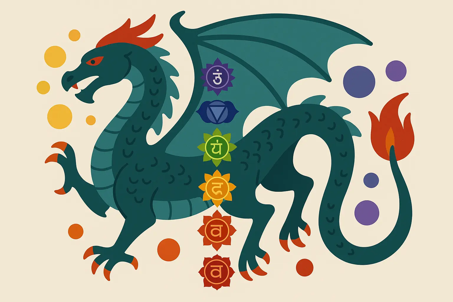 Dragon with chakra elements spiritual back tattoo