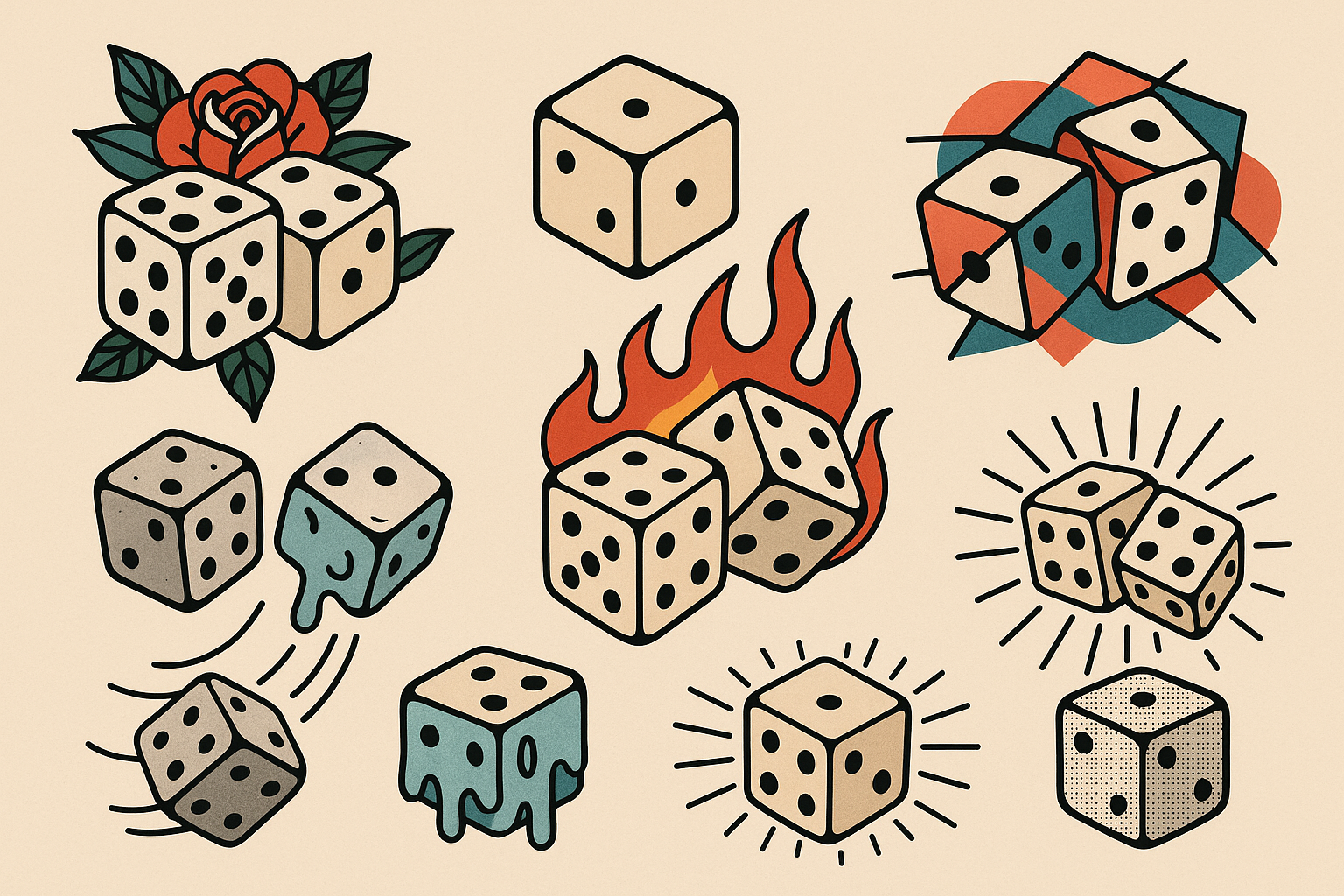 Various dice tattoo designs showcase