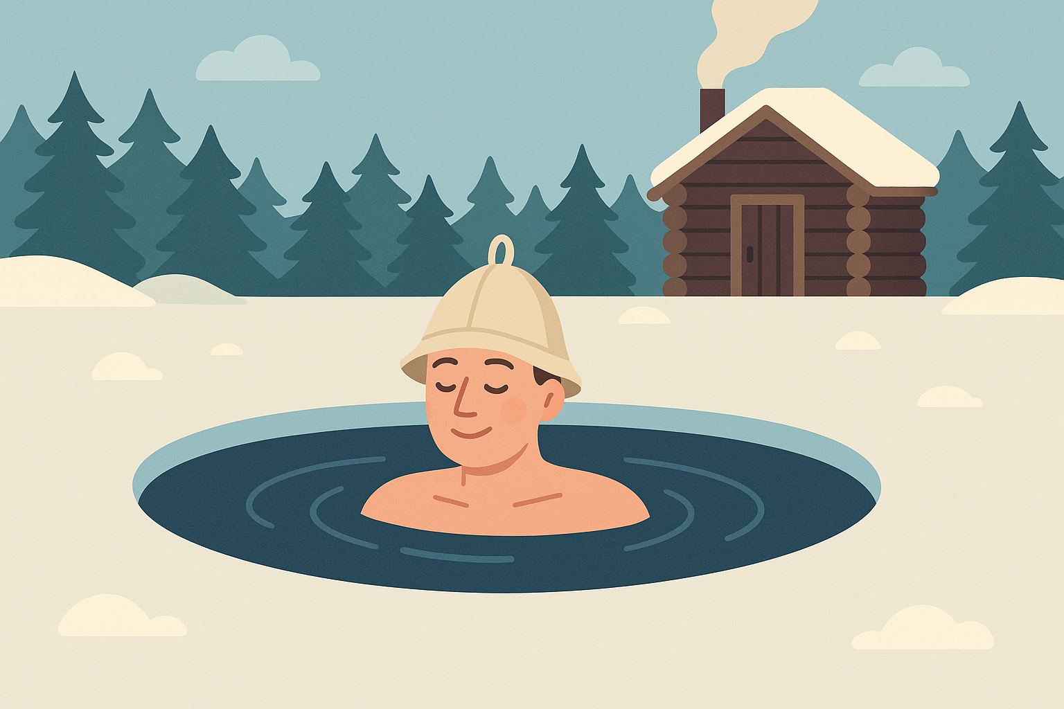 Finnish winter ice swimming following sauna session